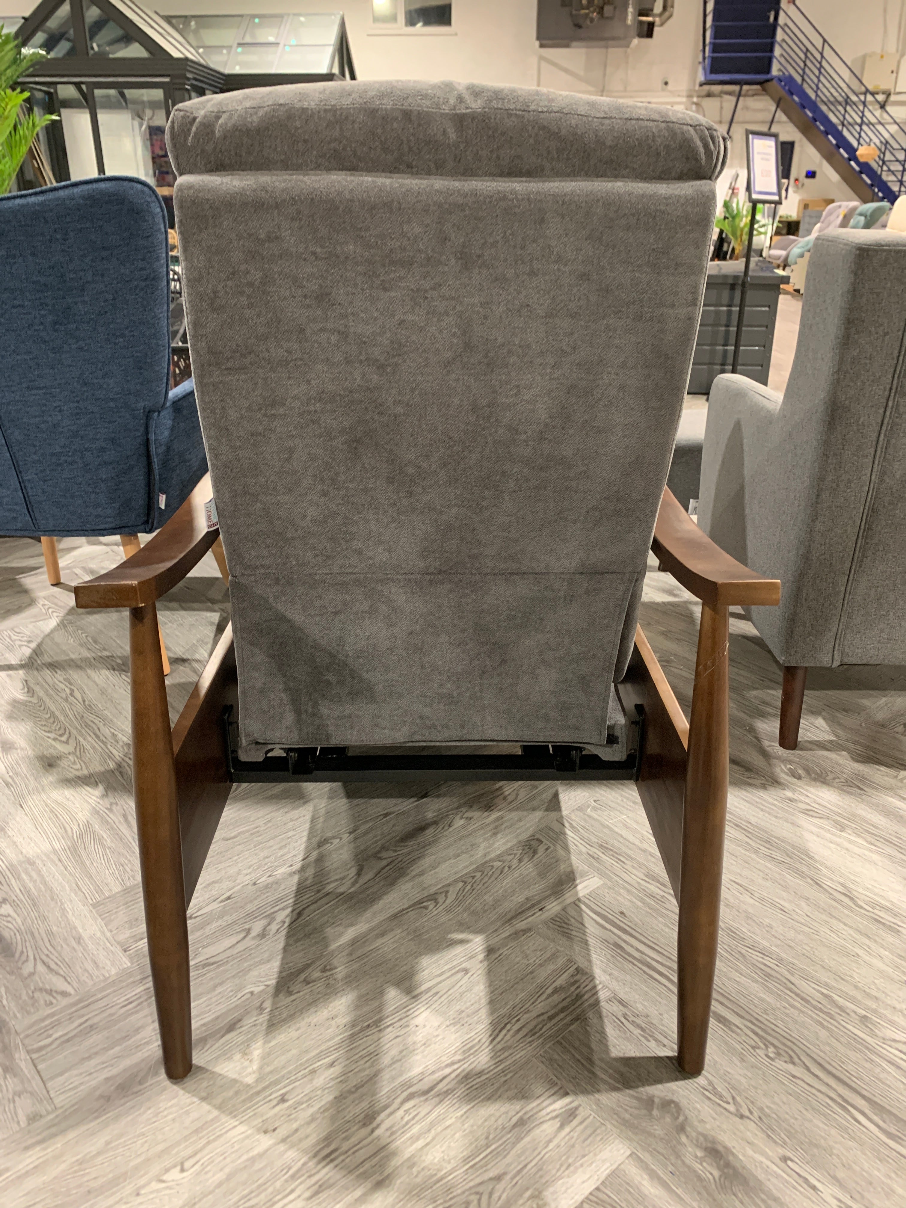 Grey Manual Recliner Armchair with Wooden Armrest