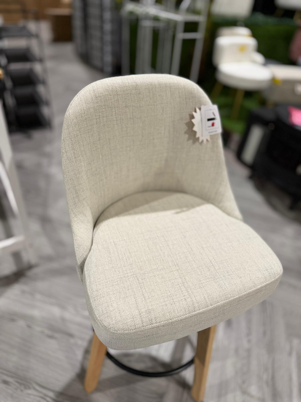 Swivel Bar Stools with Wooden Legs and Round Footrest Beige 1Pc