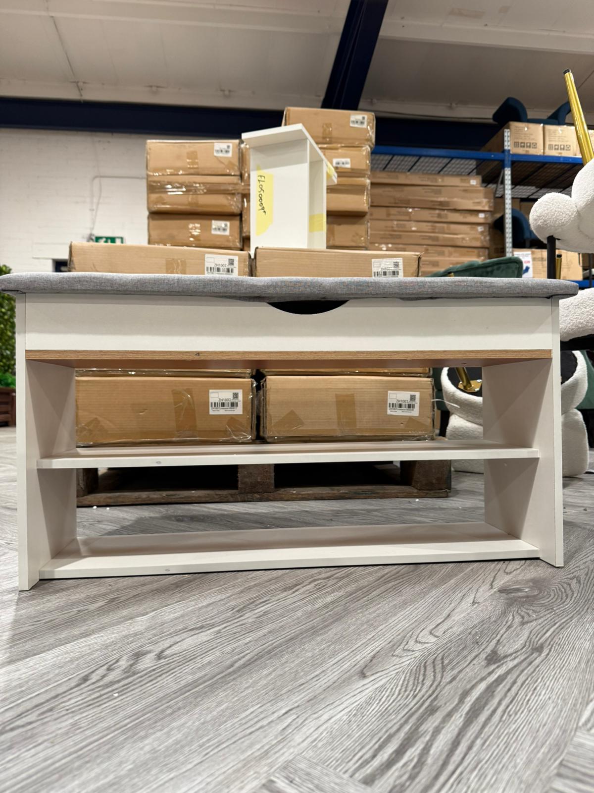 3 Tier Shoe Storage Bench with Padded Seat White and Grey