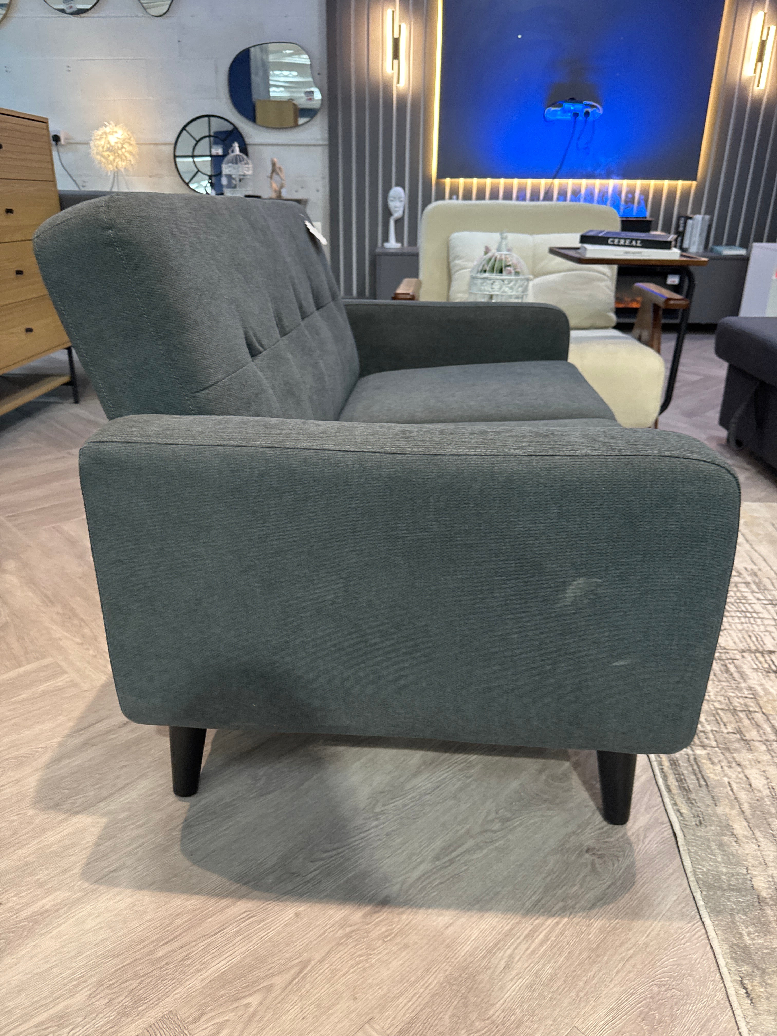 Dark Grey Linen 2 Seater with Black Legs