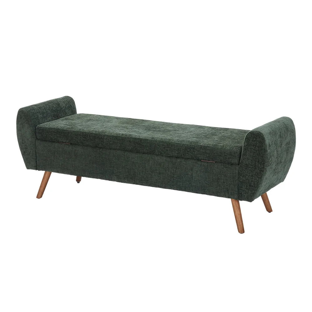 New Chenille Upholstered Storage Bench Green