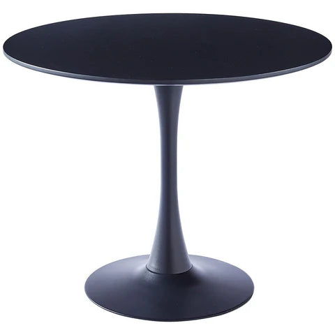 Black Modern Round Wooden Table with Metallic Base