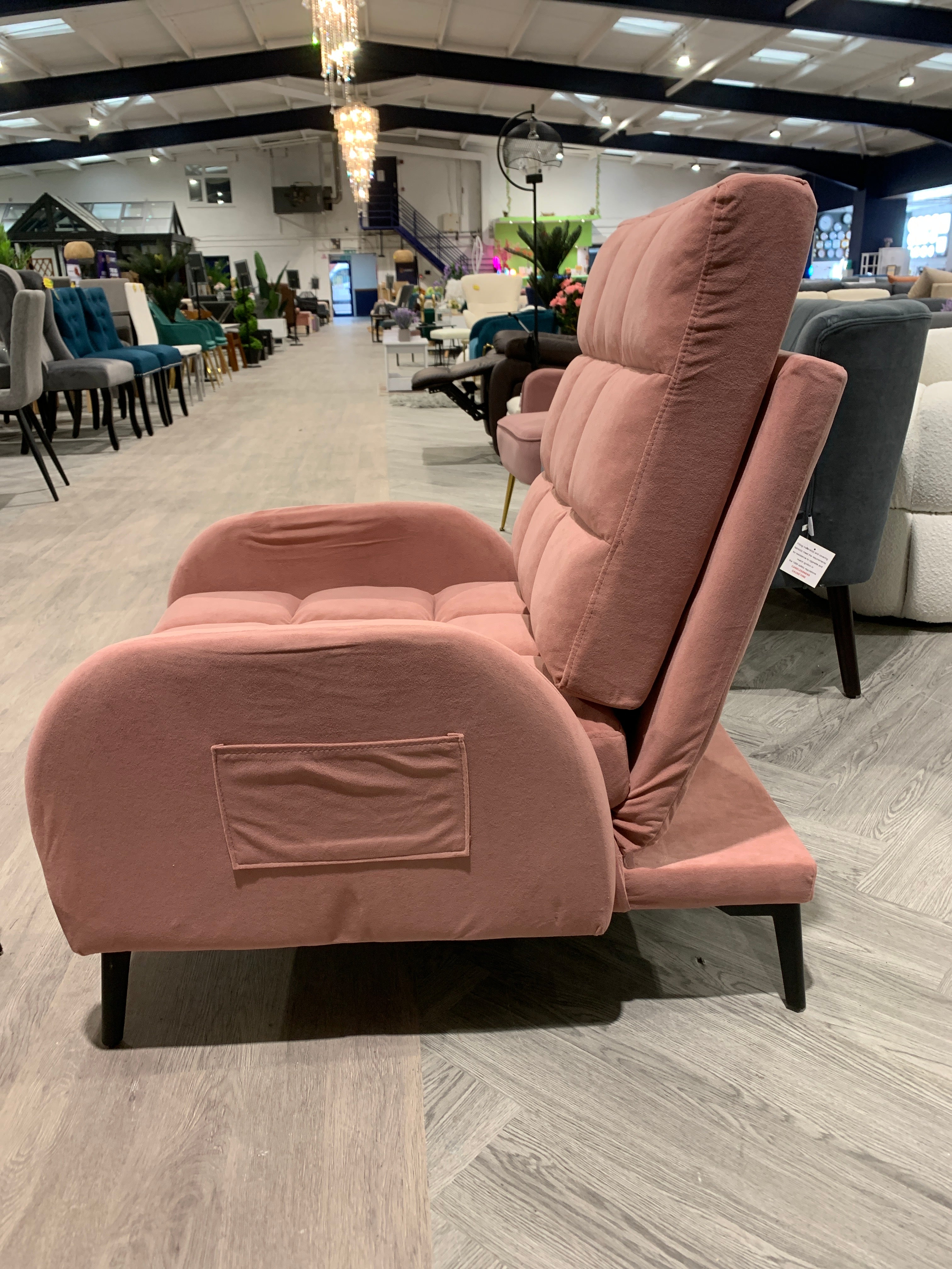 Pink Leisure Recliner and Footstool Set with Metal Legs