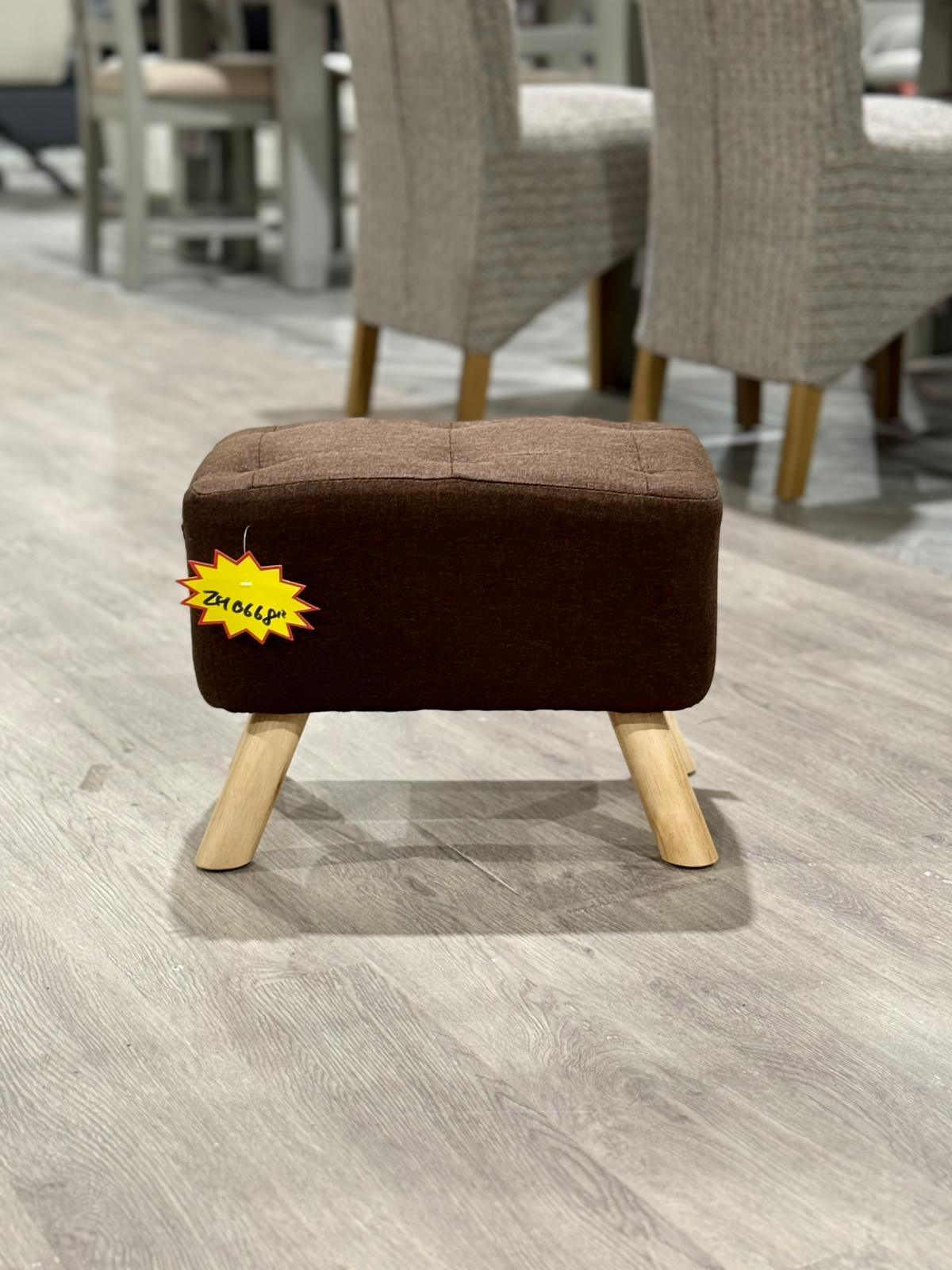 Linen Footstool with Side Pocket and Wooden Legs Dark Brown