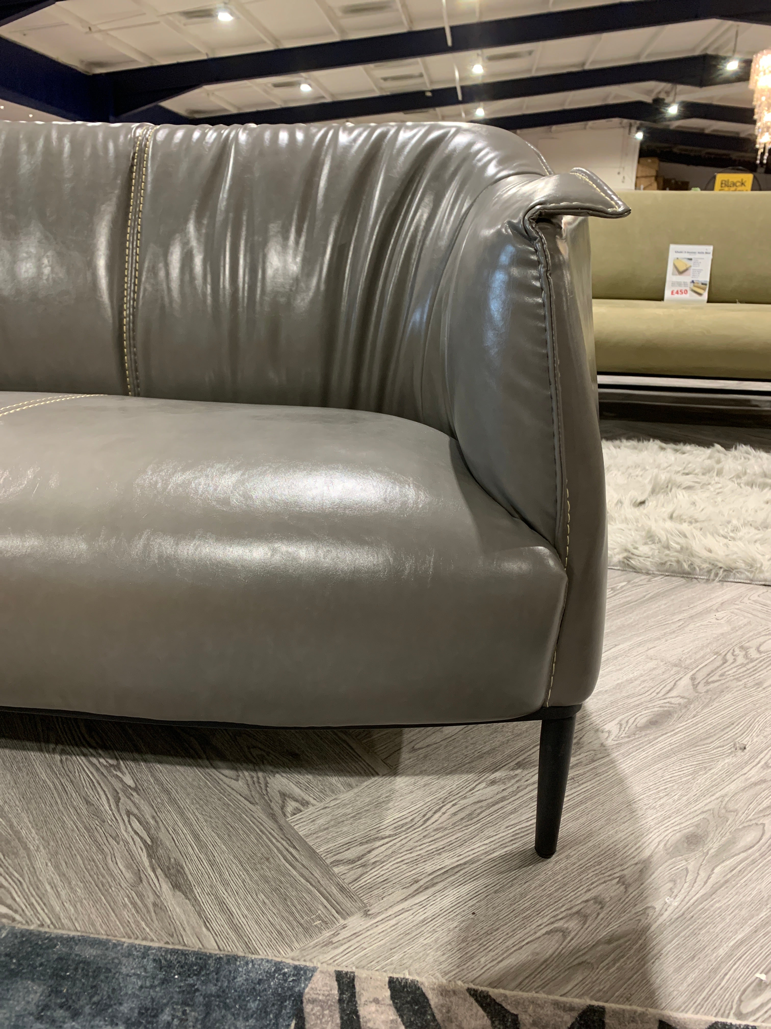 Grey PU Leather 2 Seater Loveseat Sofa