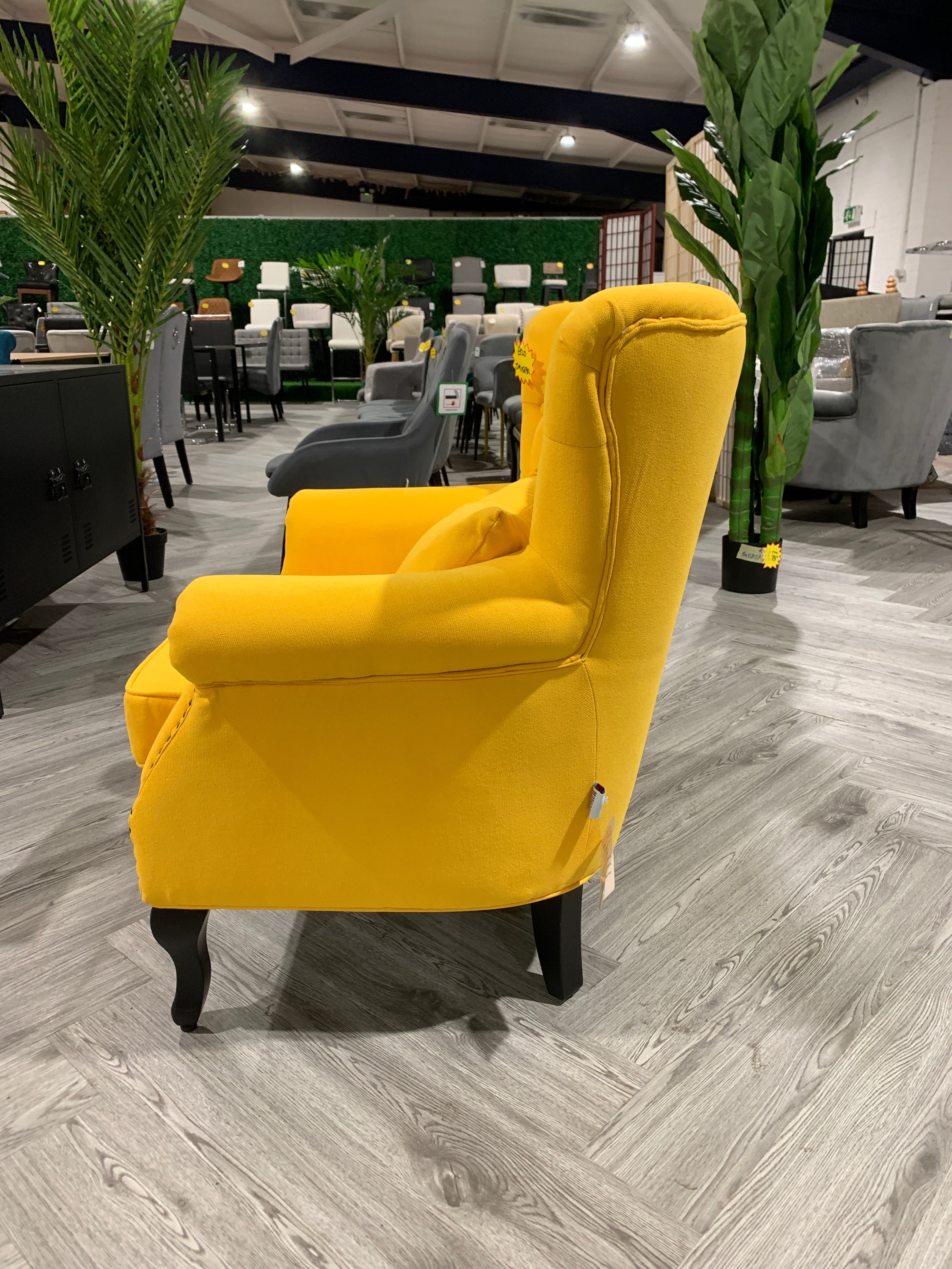 Yellow Upholstered Nail Head Modern Buttoned Armchair with Lumbar Pillow and Cushion