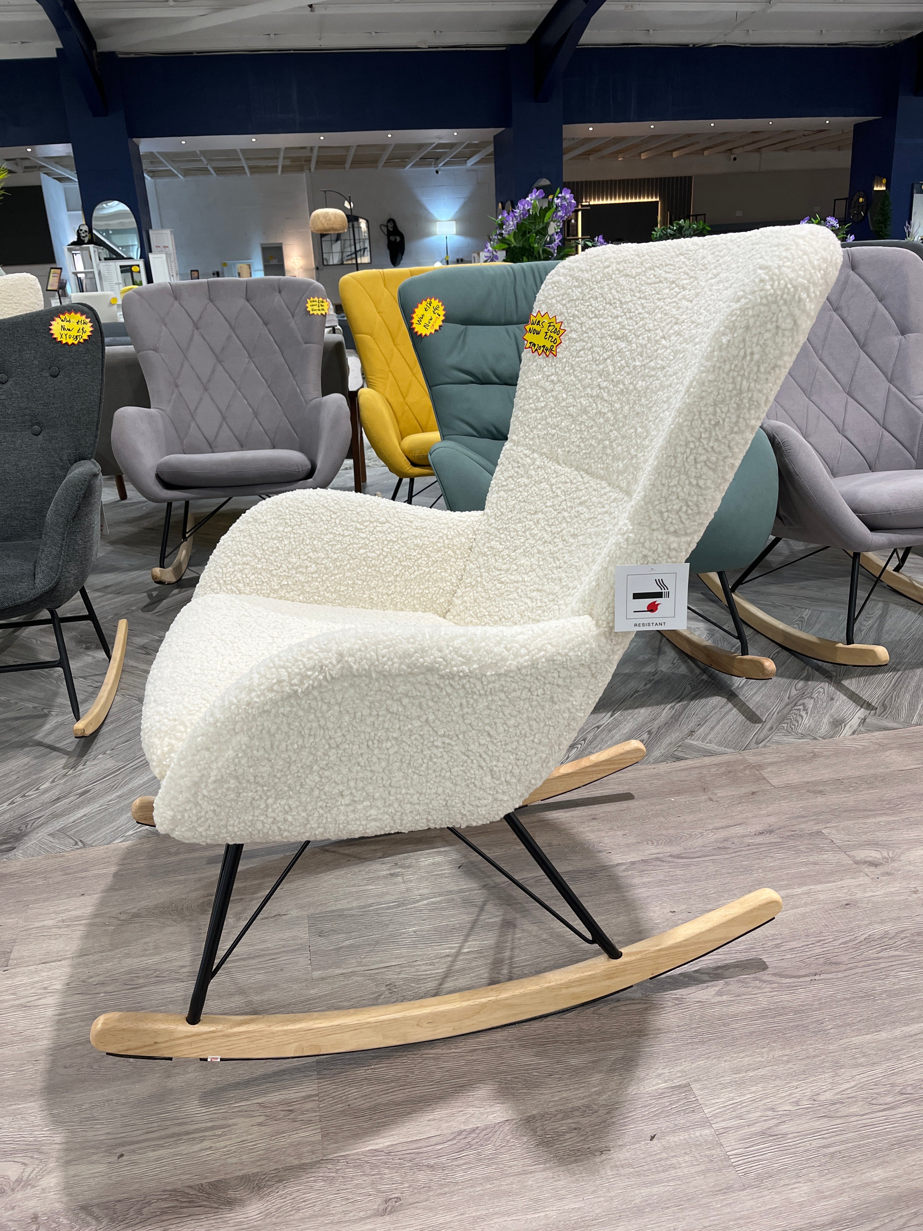 Cream Faux Wool Rocking Chair with Removable Cushion