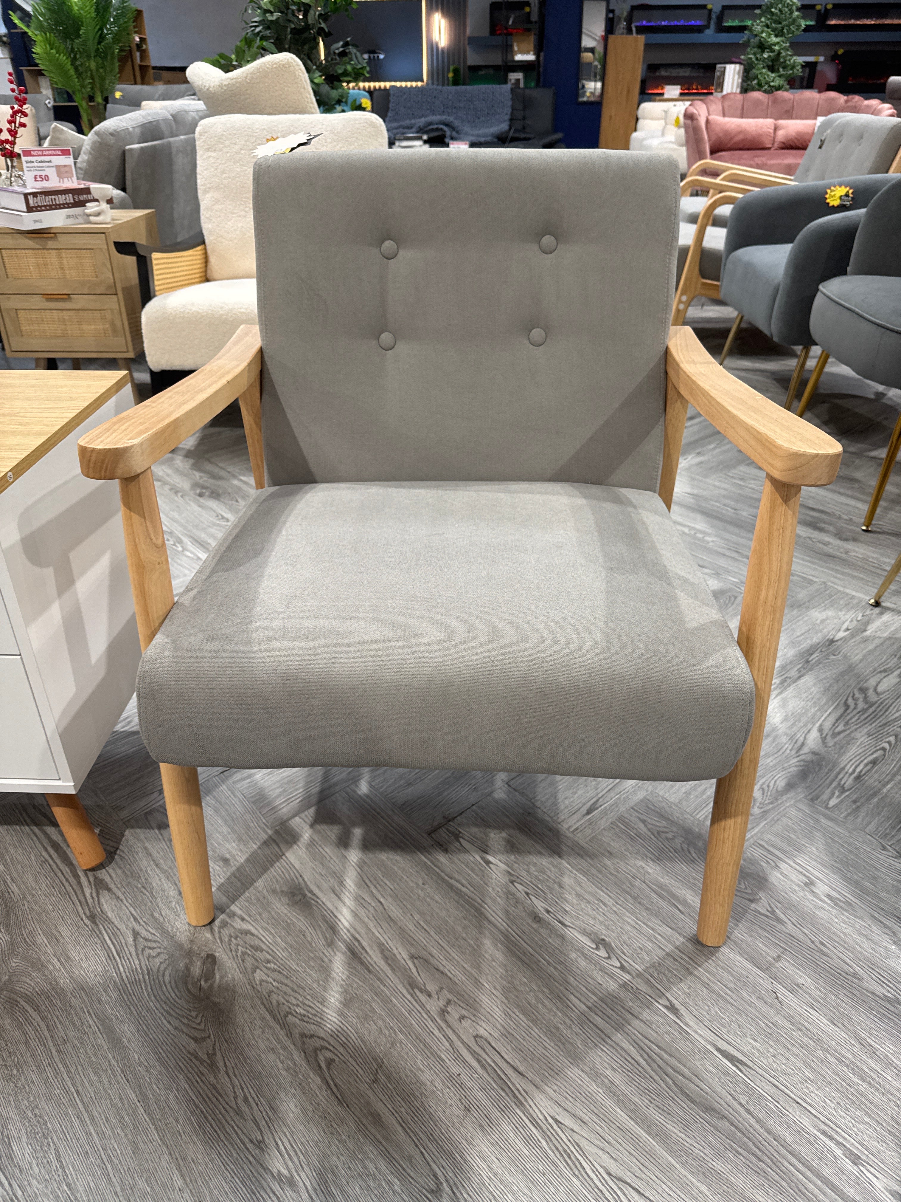 Grey Modern Wood Frame Upholstered Armchair