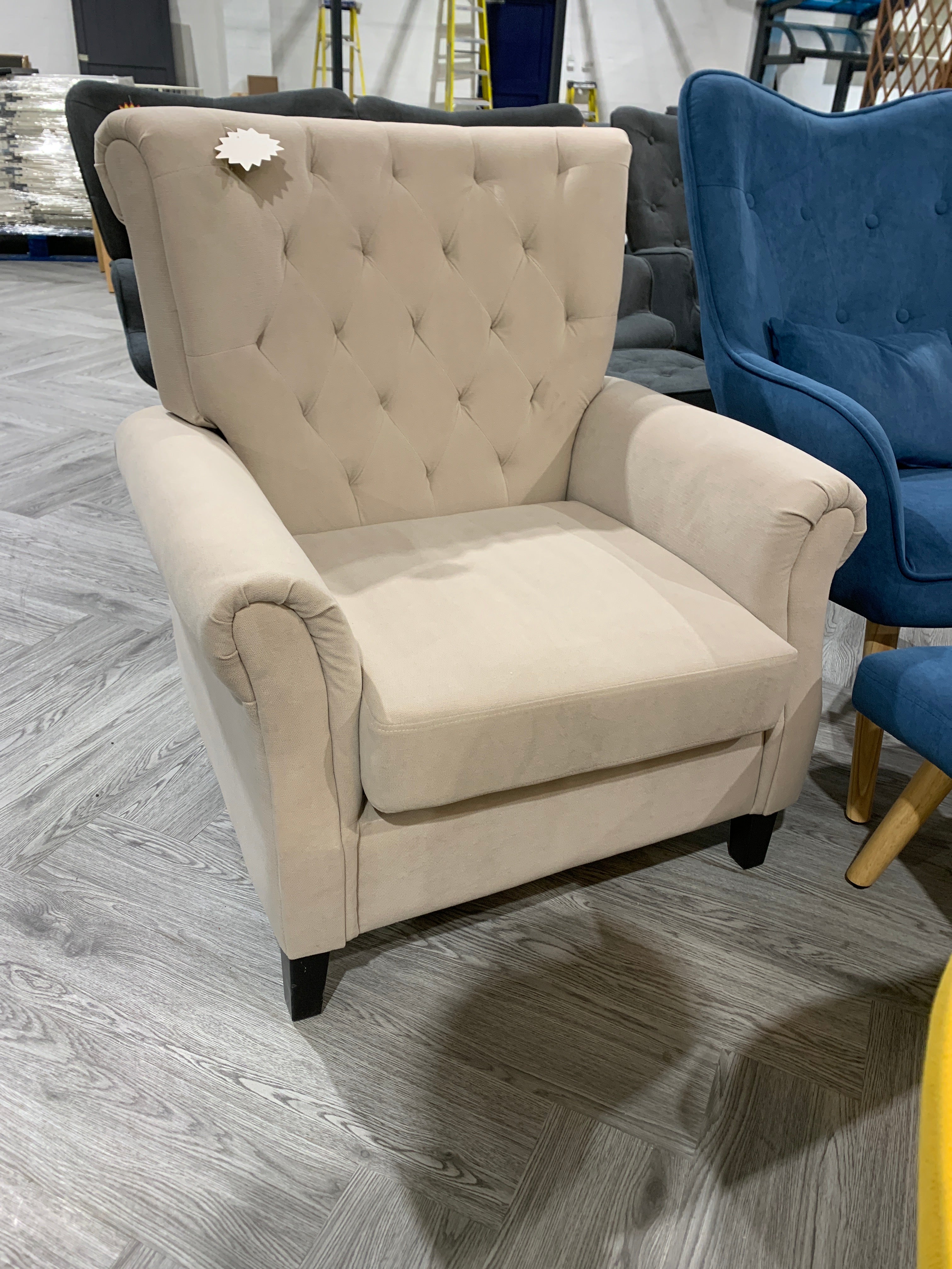 Beige Tufted Upholstered Wingback Armchair