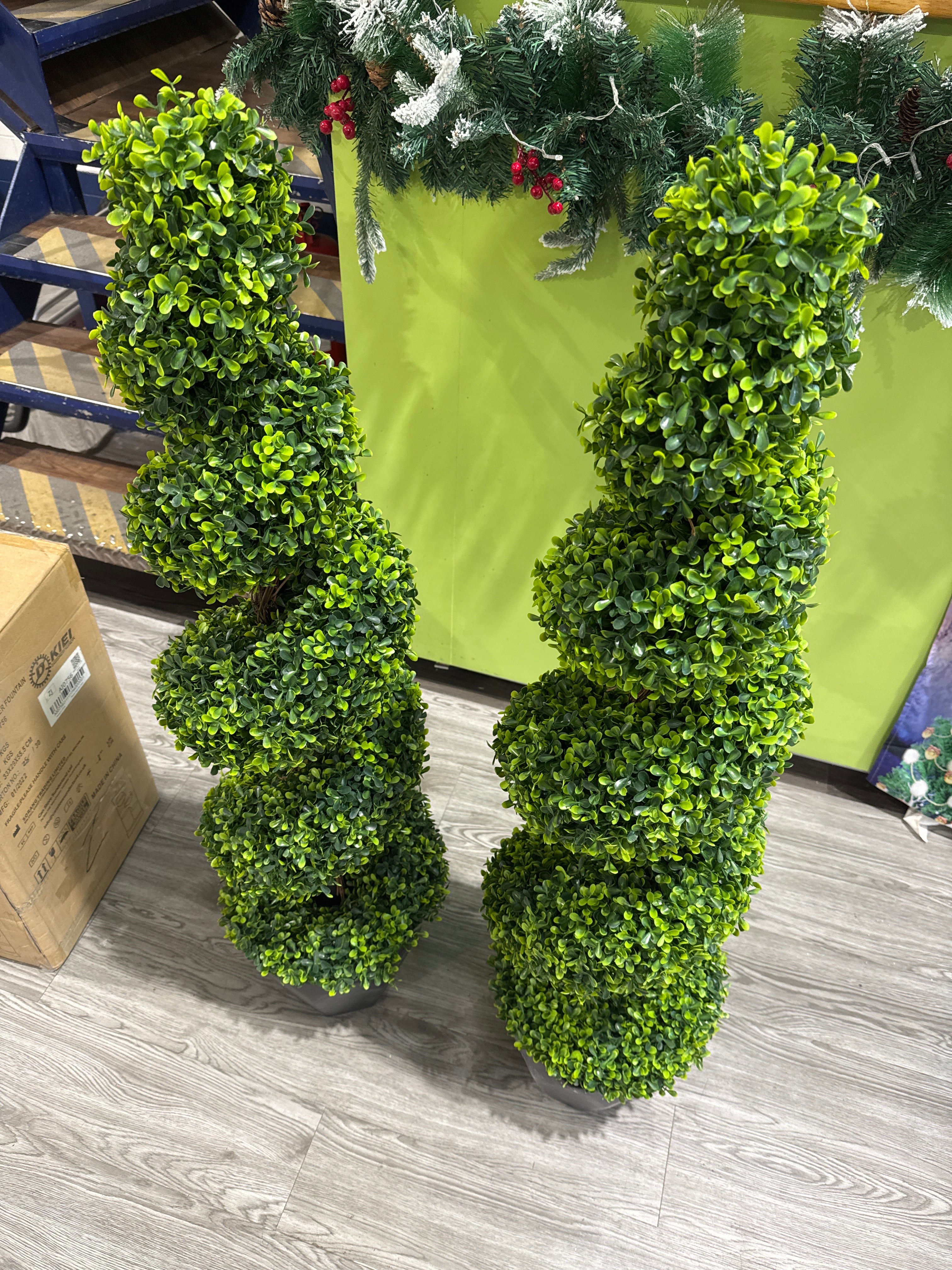 2 Pack Artificial Topiary Spiral Boxwood Tree Fake Plant