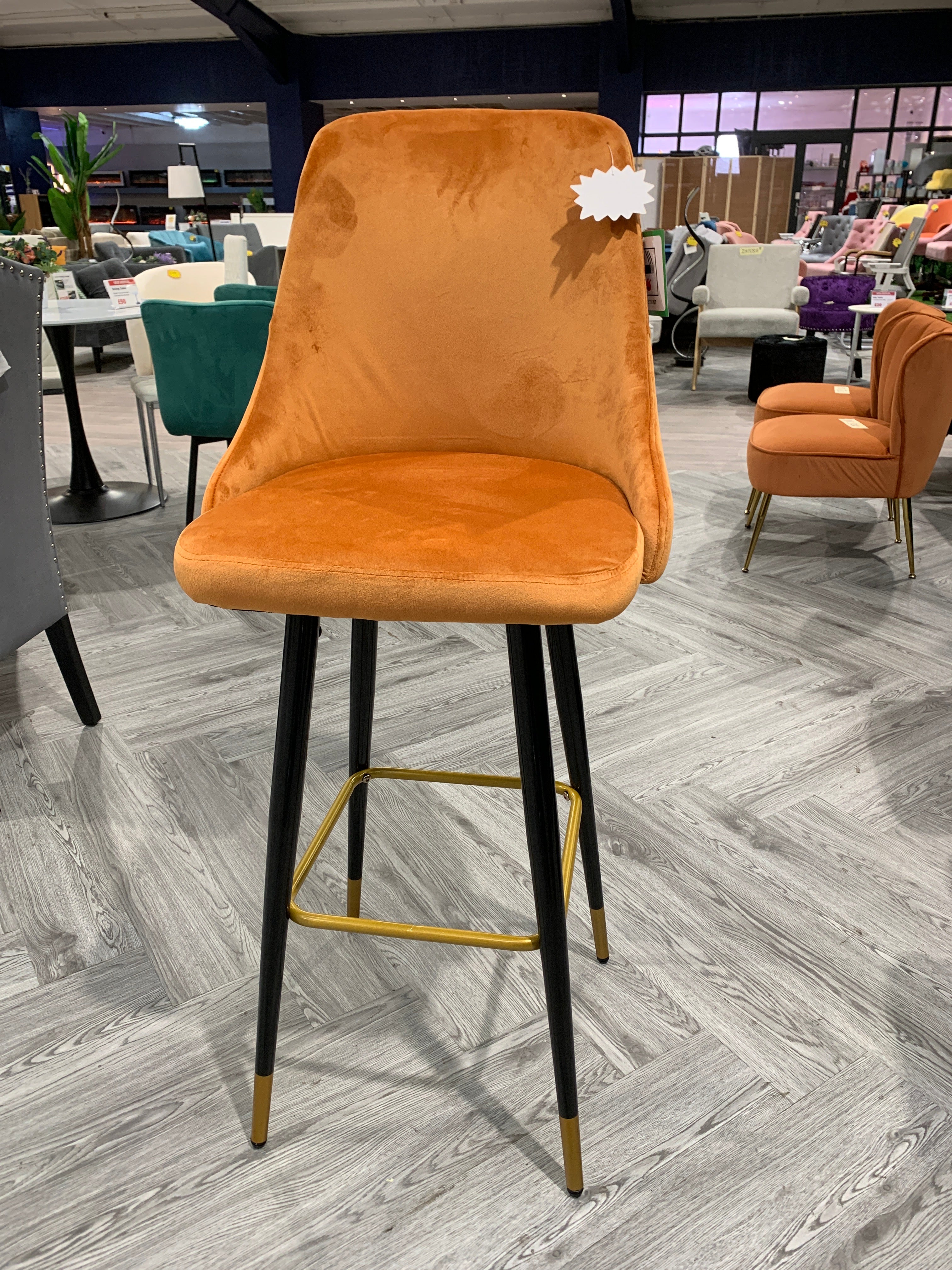 Orange Modern Upholstered Velvet High Chair Bar Stool 1PC