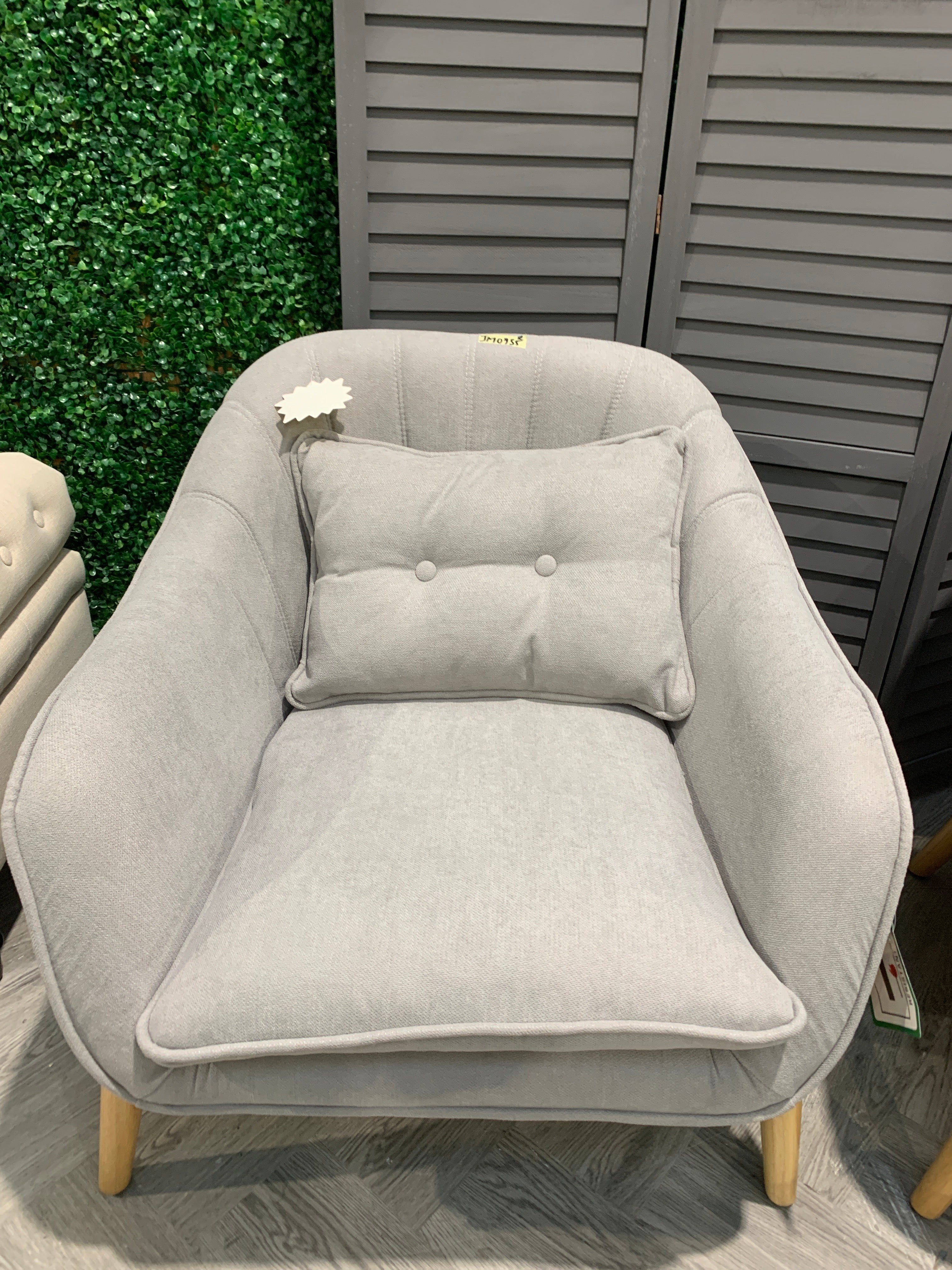 Grey Modern Faux Wool Single Sofa Chair with Wooden Legs and a Cushion