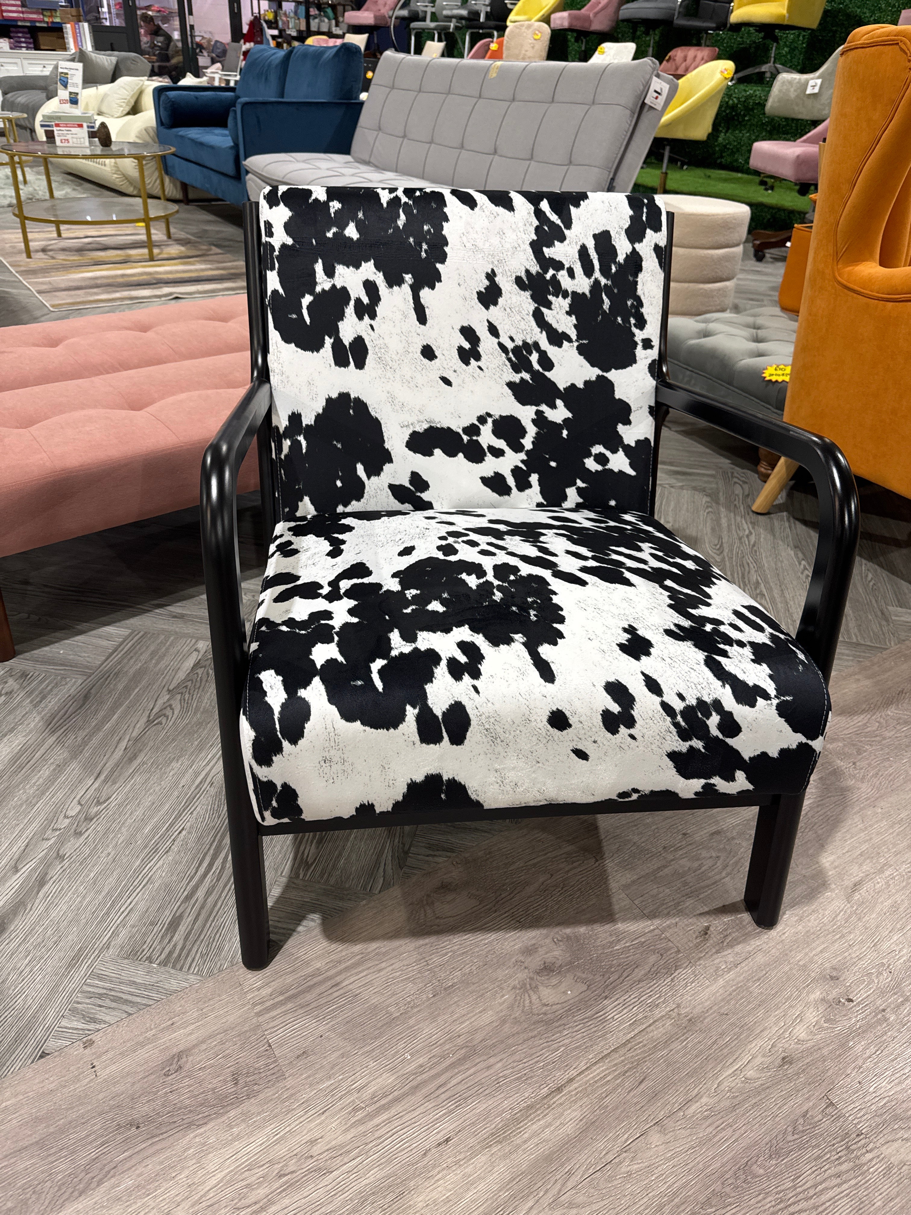 Cow Print Velvet Upholstered Armchair