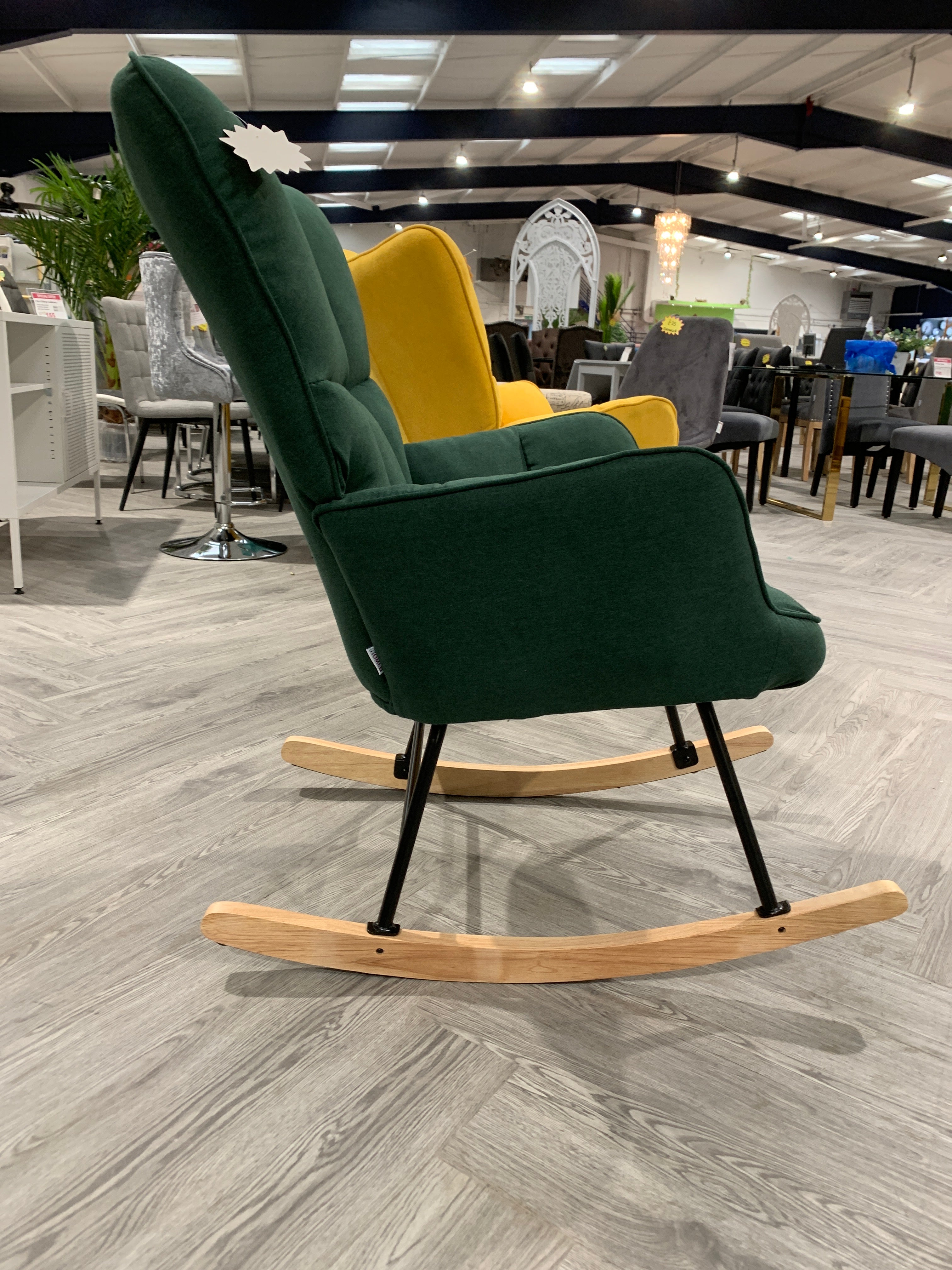 Green Tufted Upholstered Rocking Chair