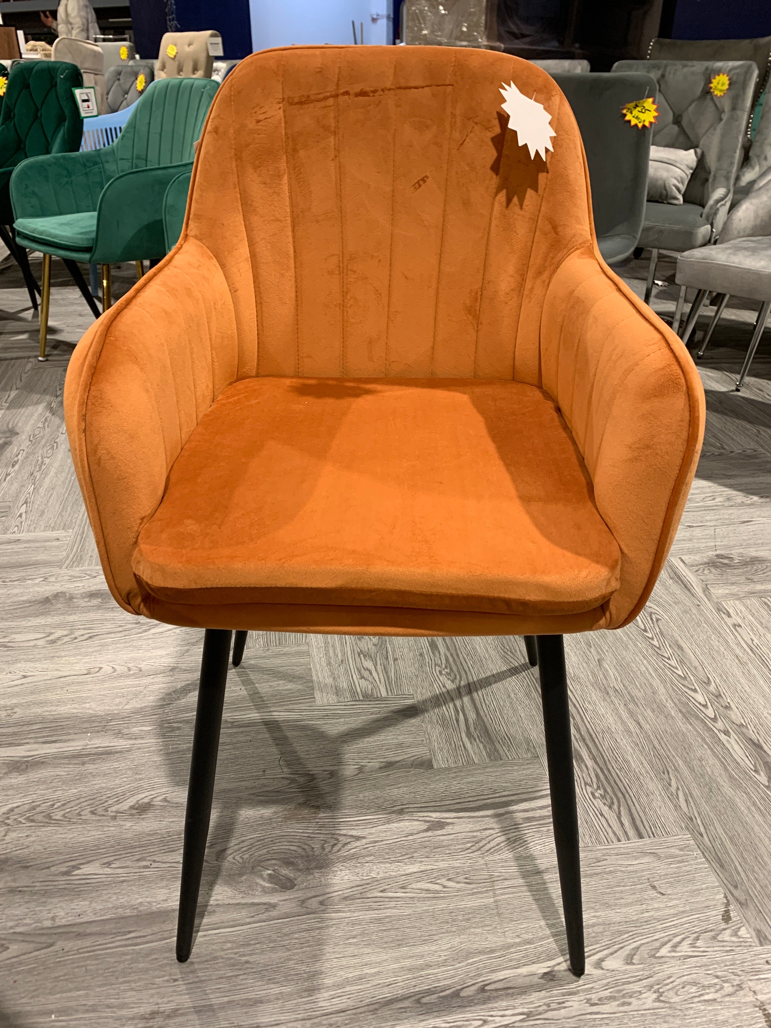 Velvet Upholstered Channel Dining Chair with Metal Legs Orange 1PC
