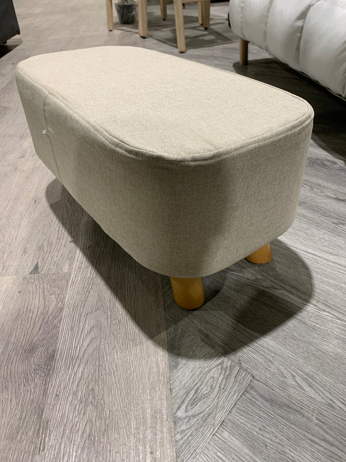 Cream Rectangular Footrest with Solid Wooden Legs