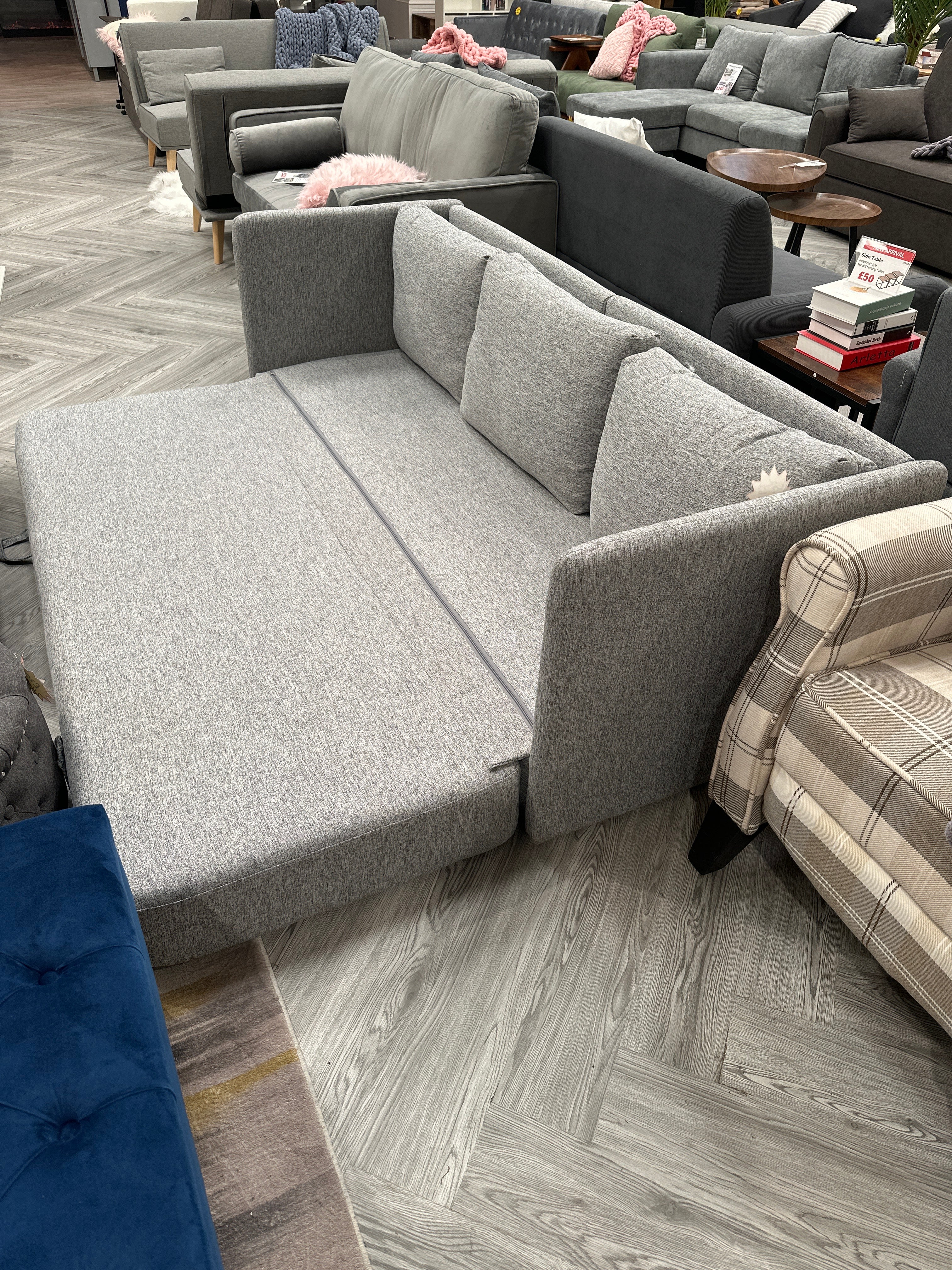 3 Seater Folding Sofa Bed with 2 Pillows Grey