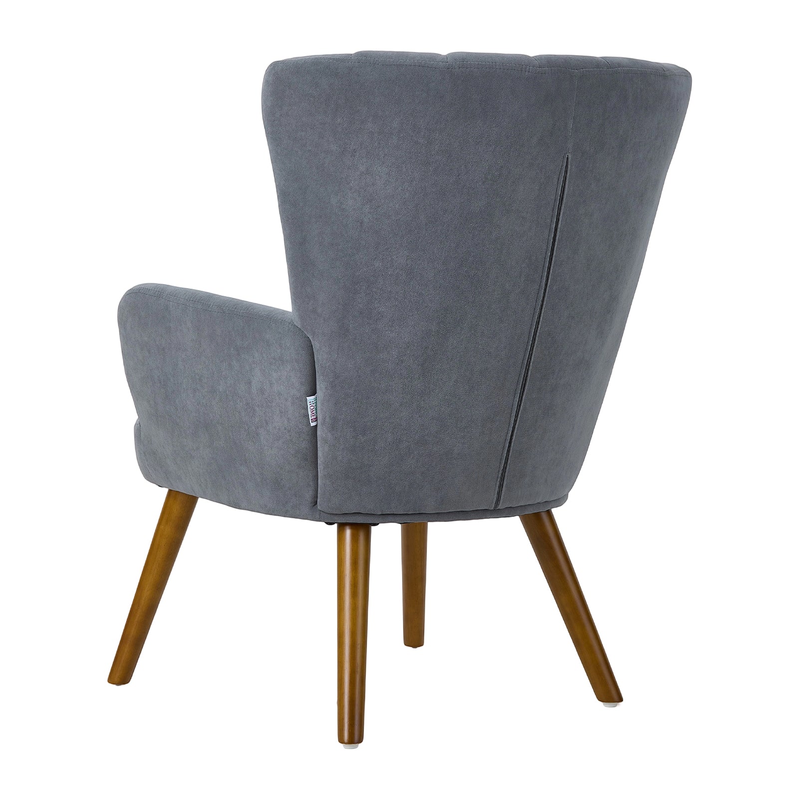 New Velvet Upholstered Channel Wingback Armchair with Wooden Legs Grey
