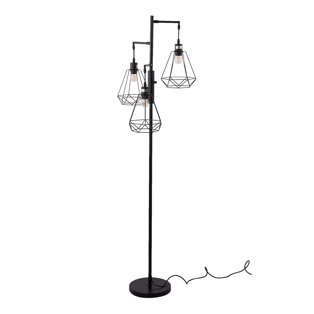 New Black Modern Industrial Style 3 Head Floor Lamp with Irregular Shade