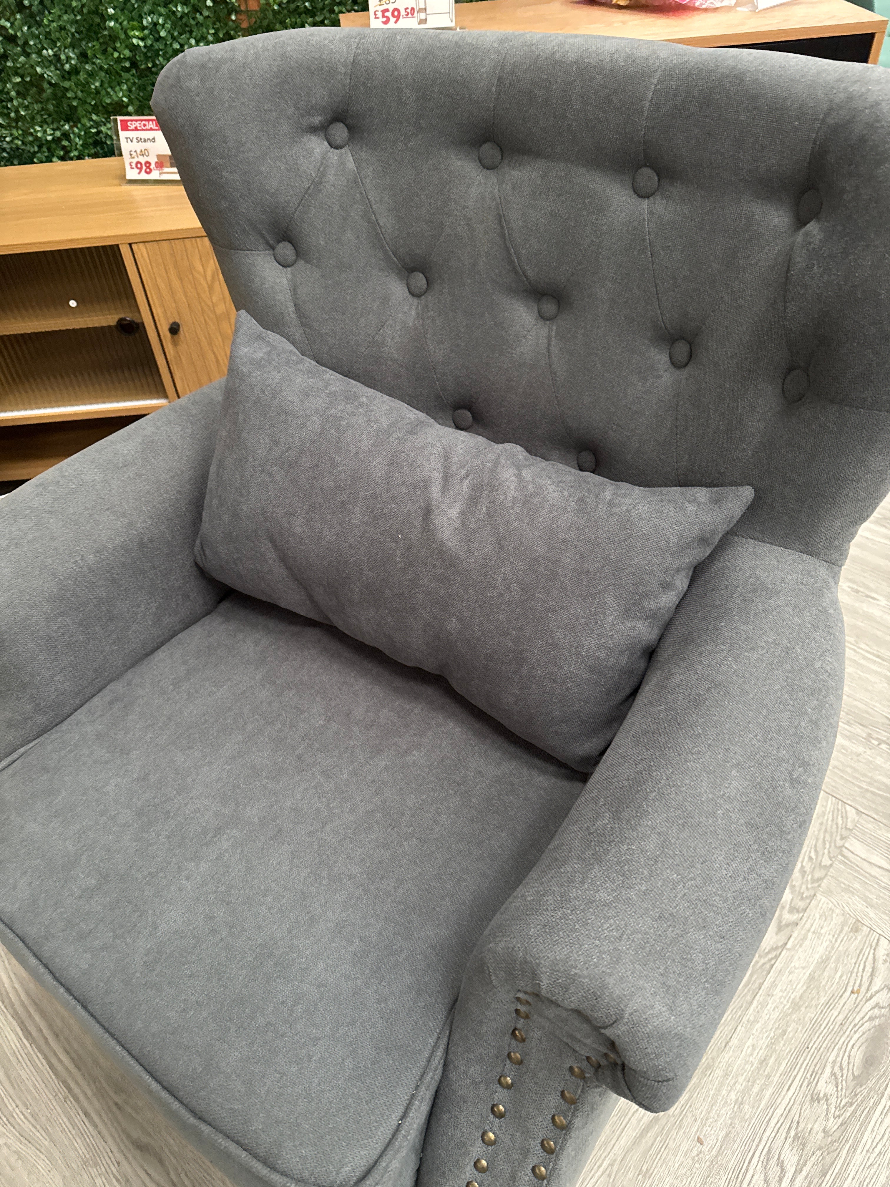 Grey Luxurious Modern Button Armchair with Toss Pillow