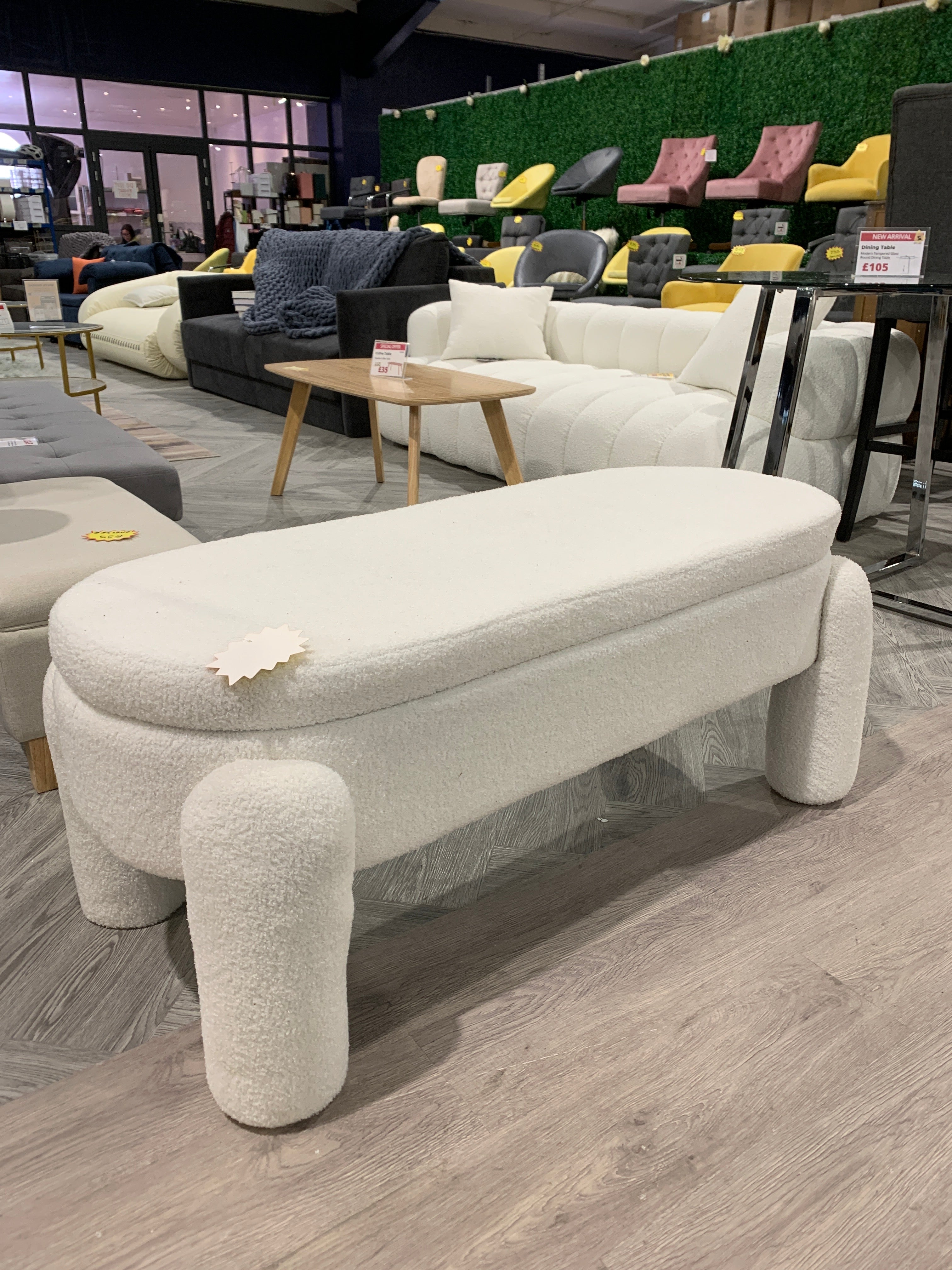 White Teddy Fleece Upholstered Storage Bench Foot Rest