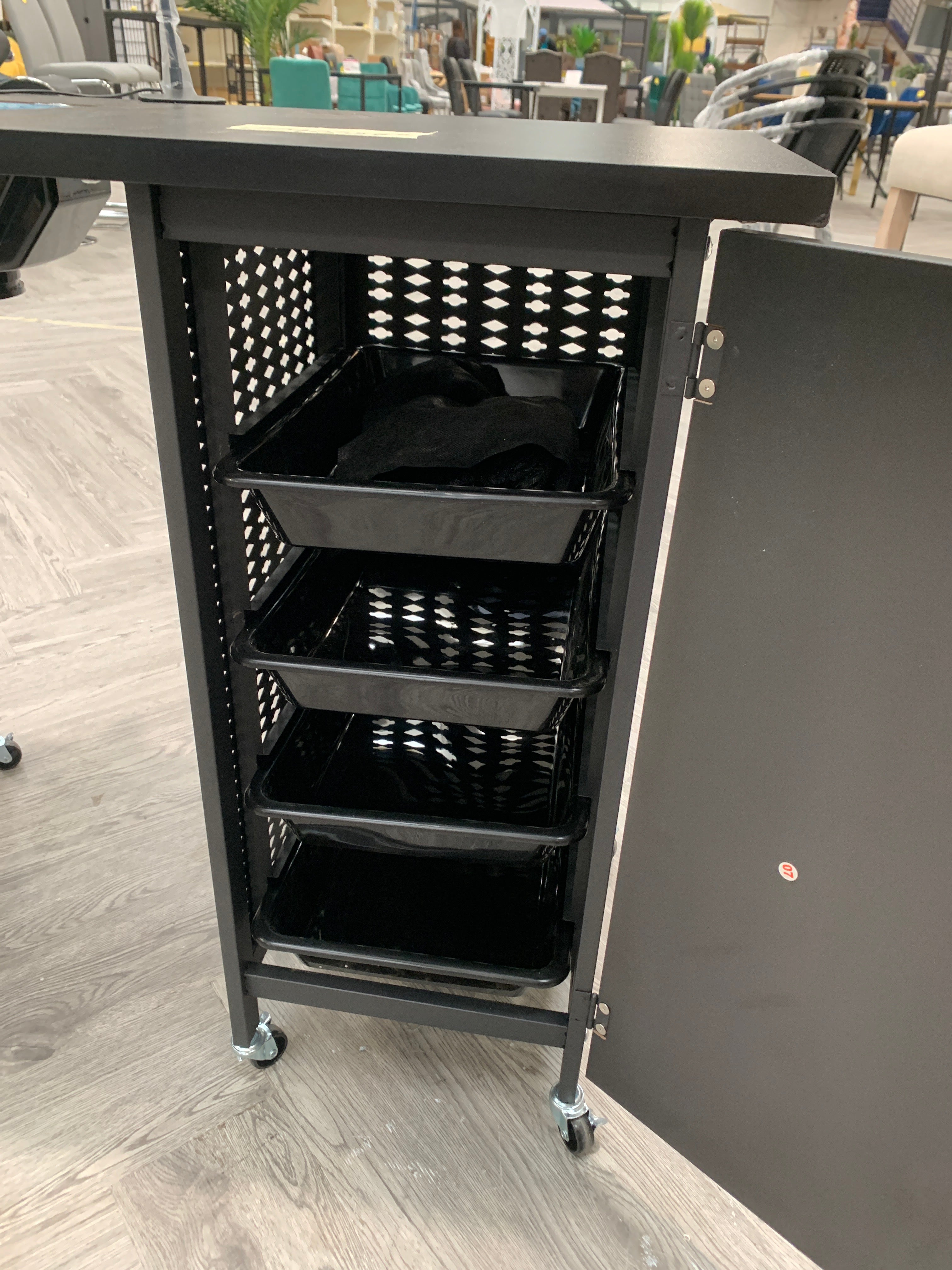 Black Manicure Nail Table on Wheels