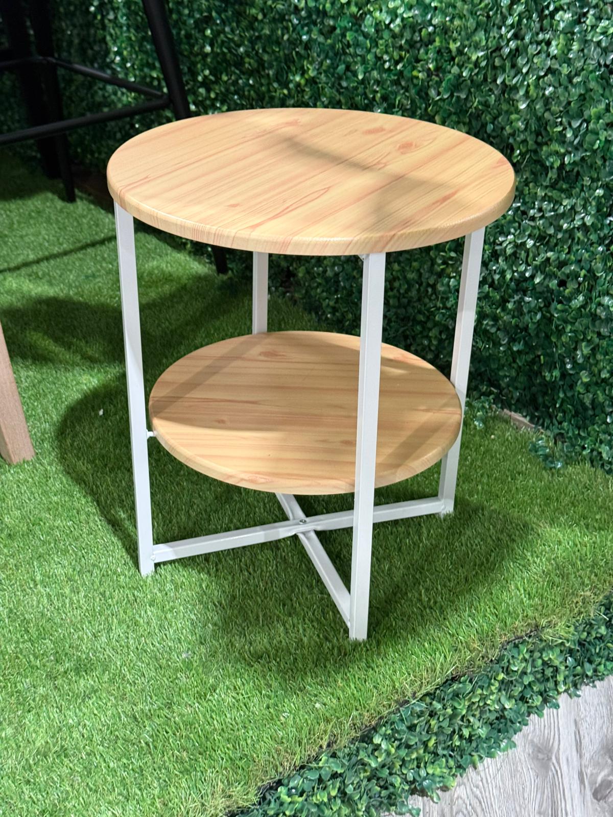 Small Round Coffee Table with 2 Tier Natural