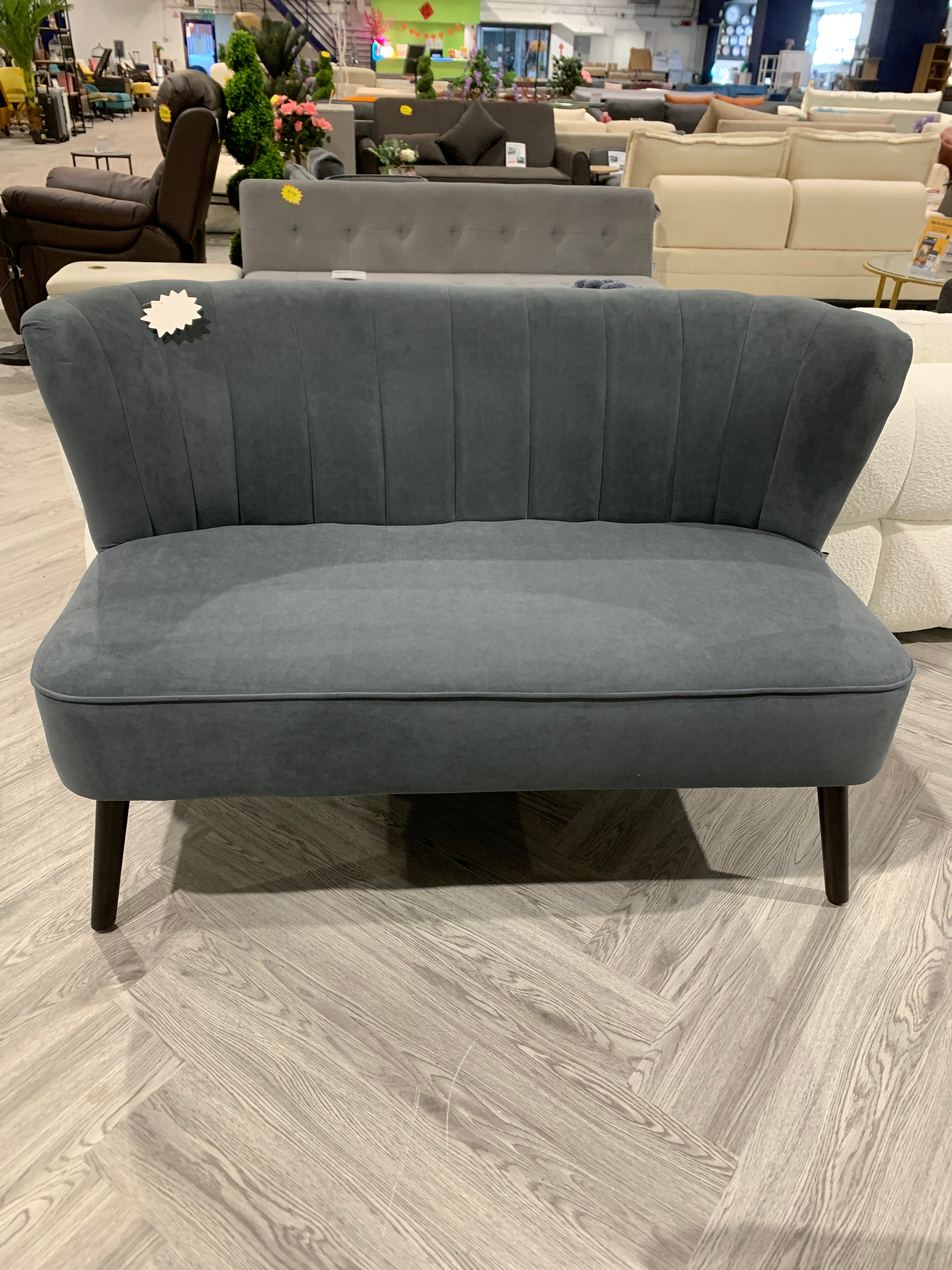 Grey Velvet Wingback 2 Seater Sofa with Black Wooden Legs