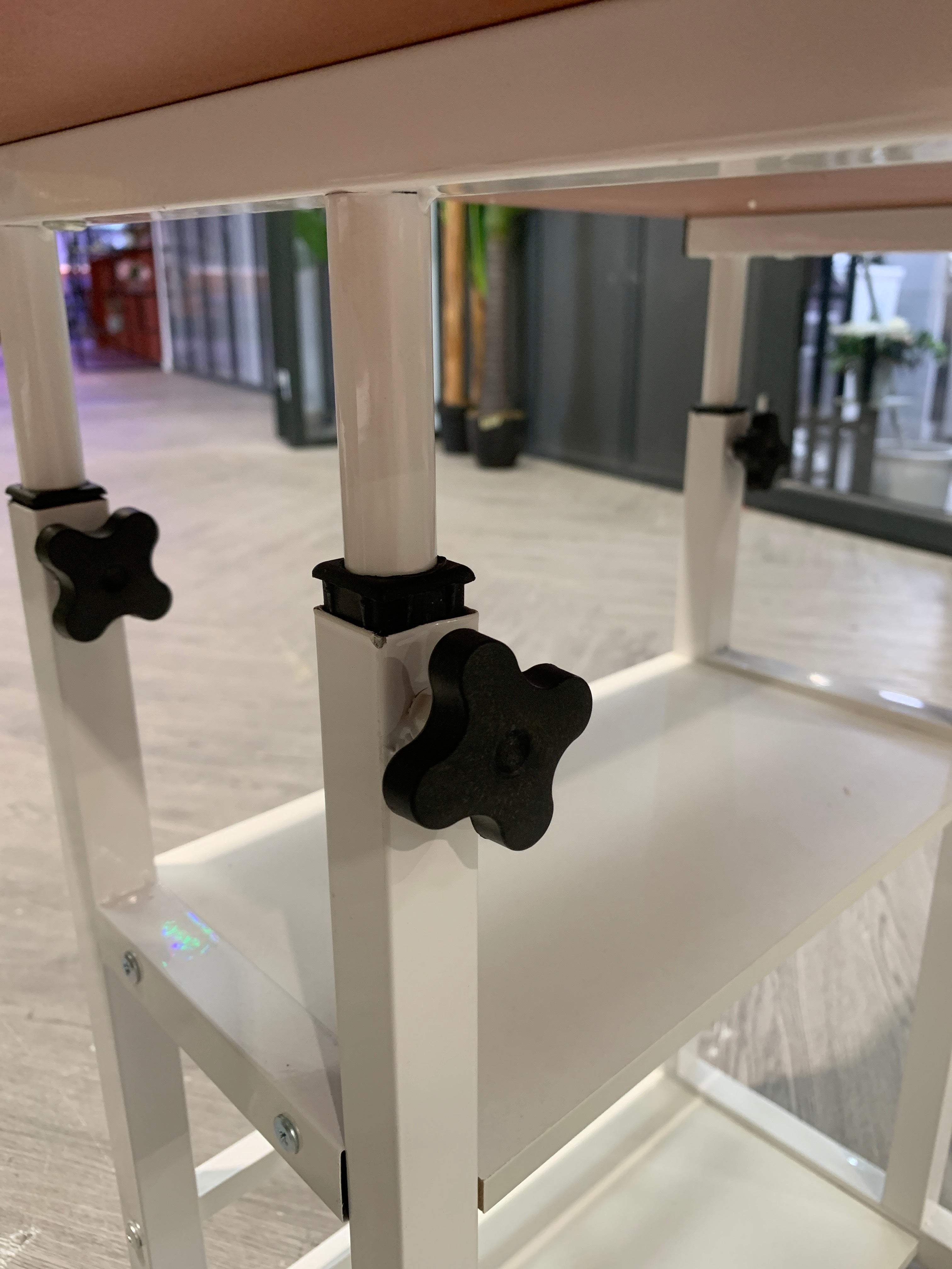 Height Adjustable Mobile Table with Shelves White