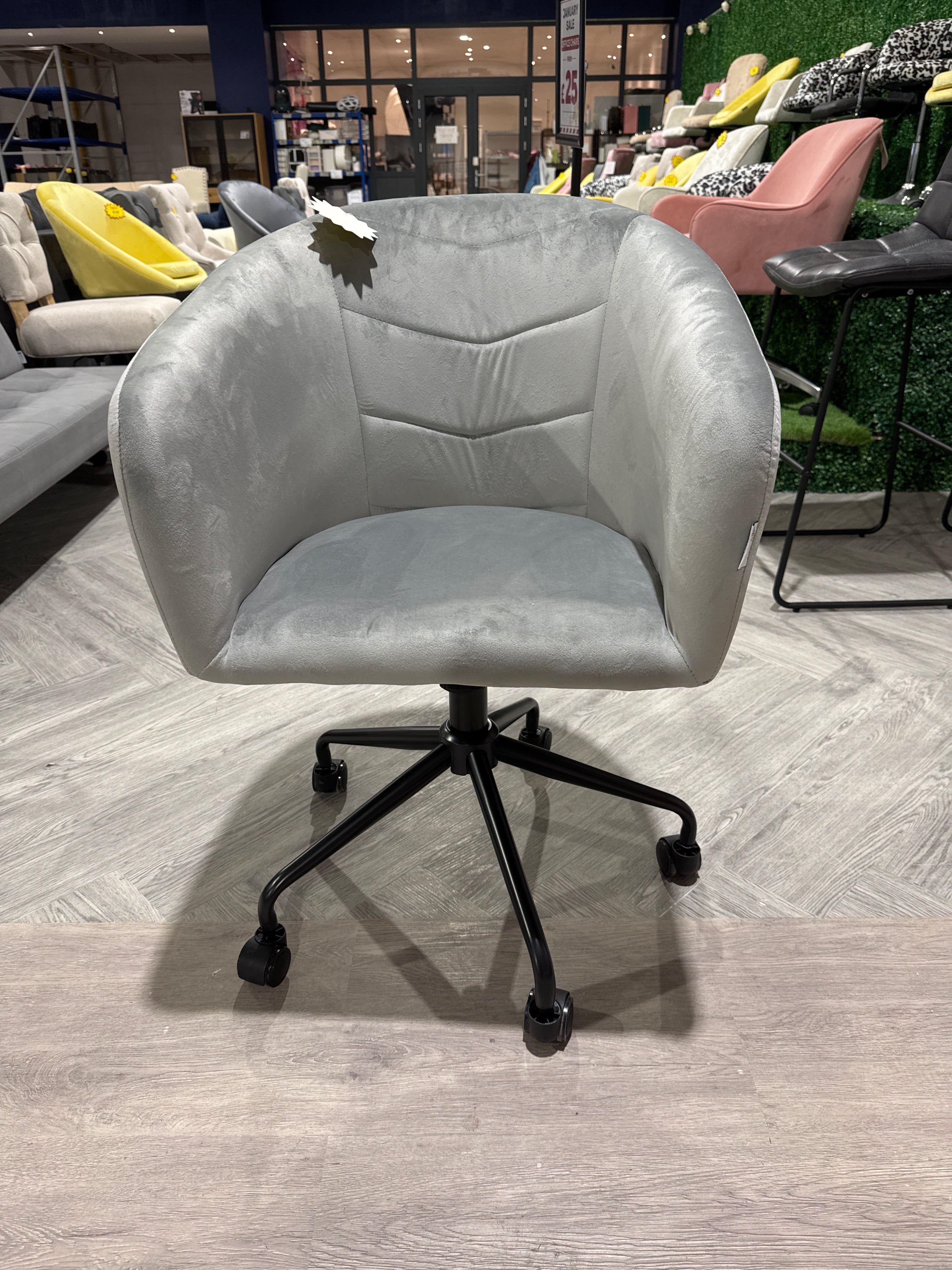 Curved Back Velvet Swivel Office Chair Grey