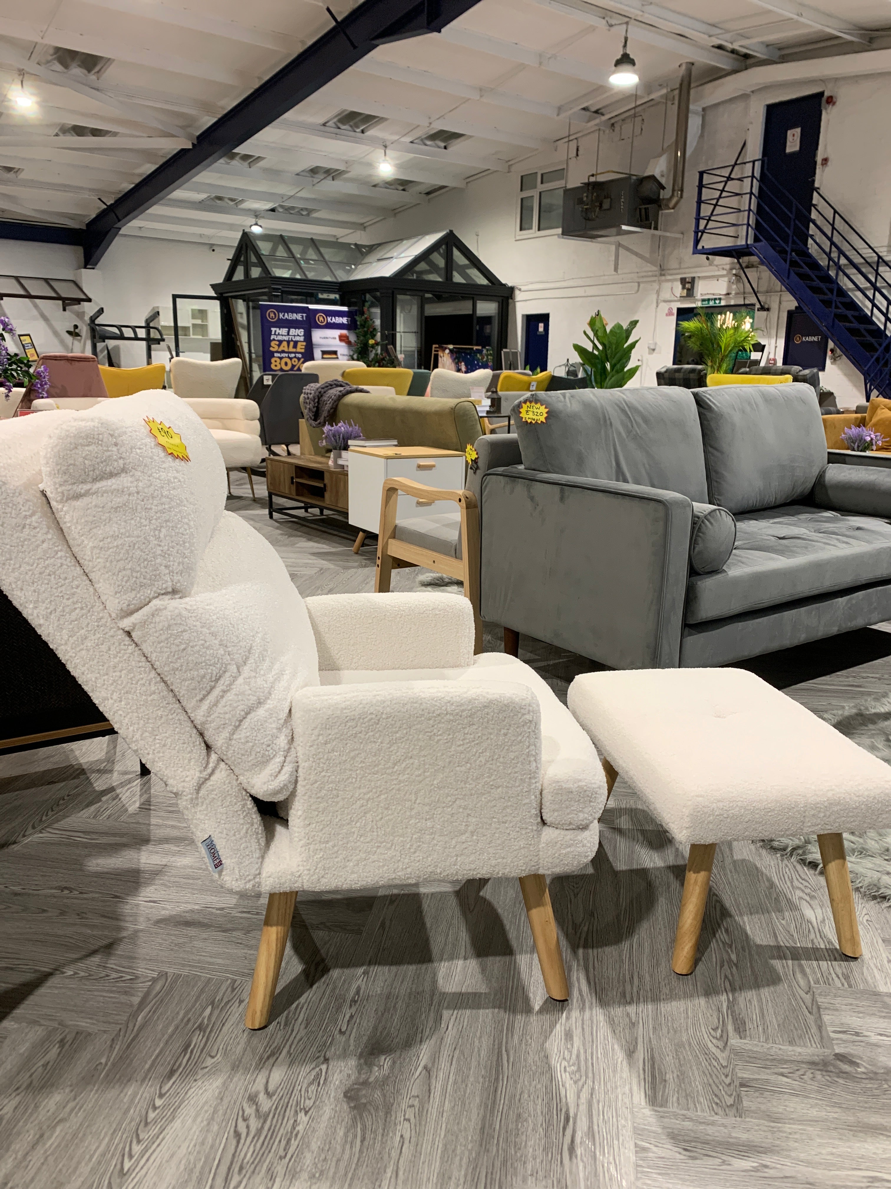 White Sherpa Lounge Chair with Footstool