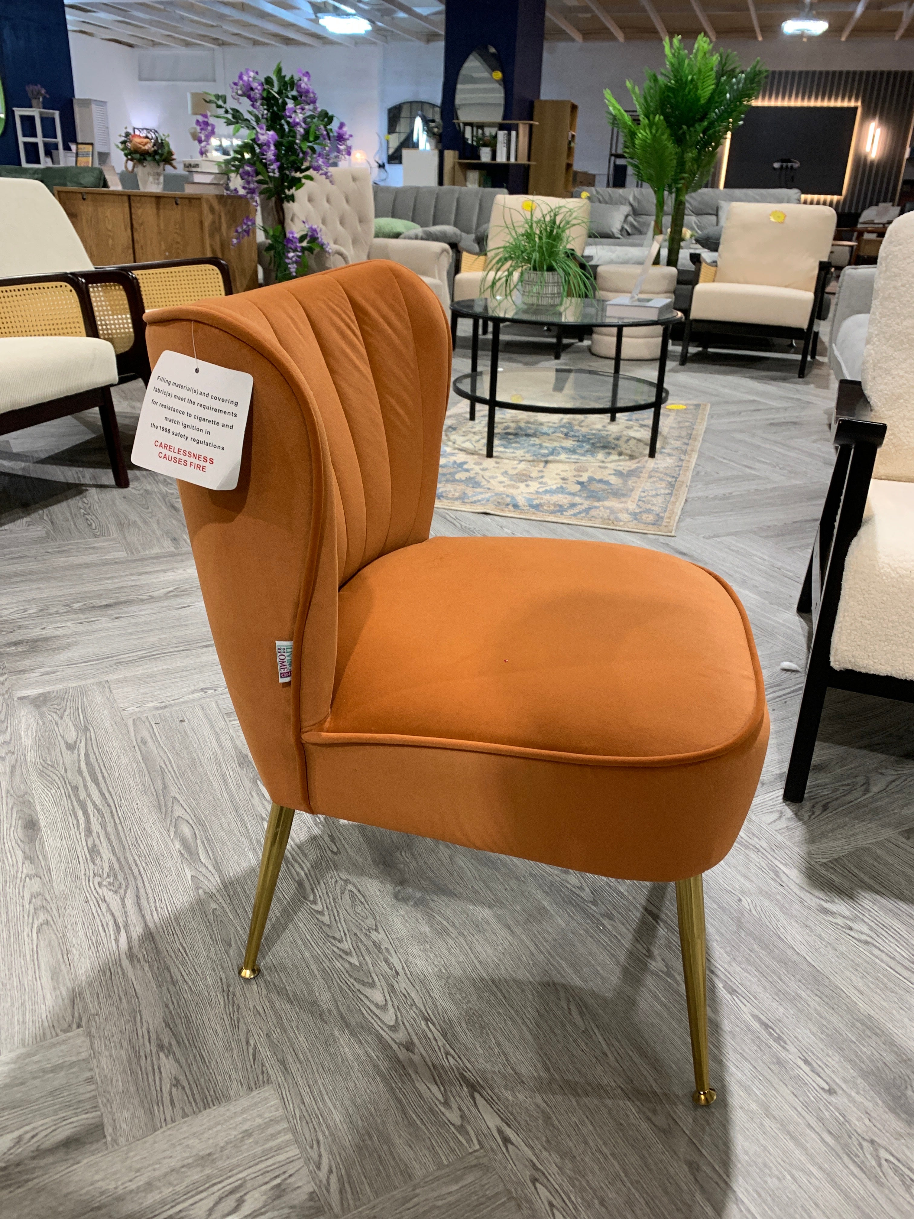 Orange Modern Armless Wingback Accent Chair with Gold Legs