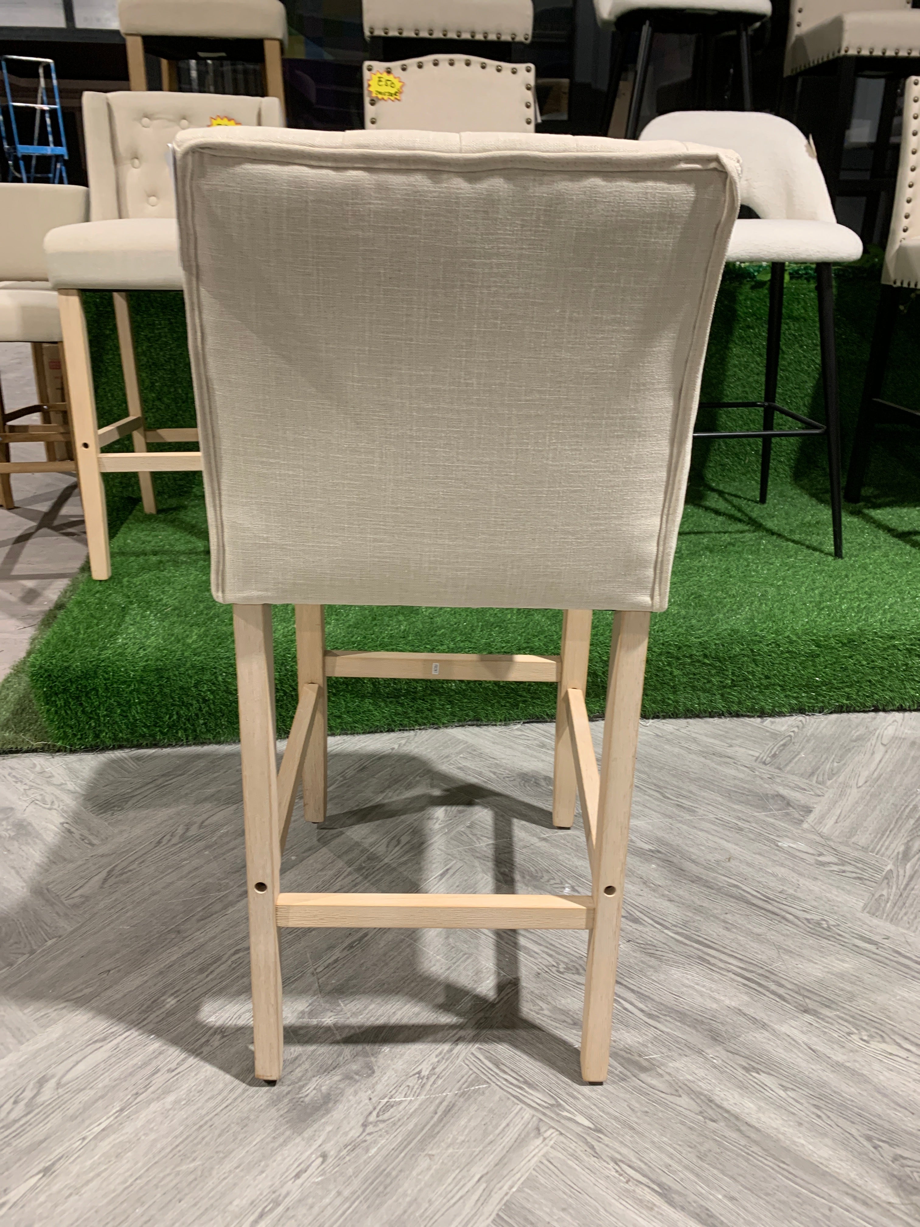 Rustic Bar Stool Linen Tufted with Wood Legs 1PC