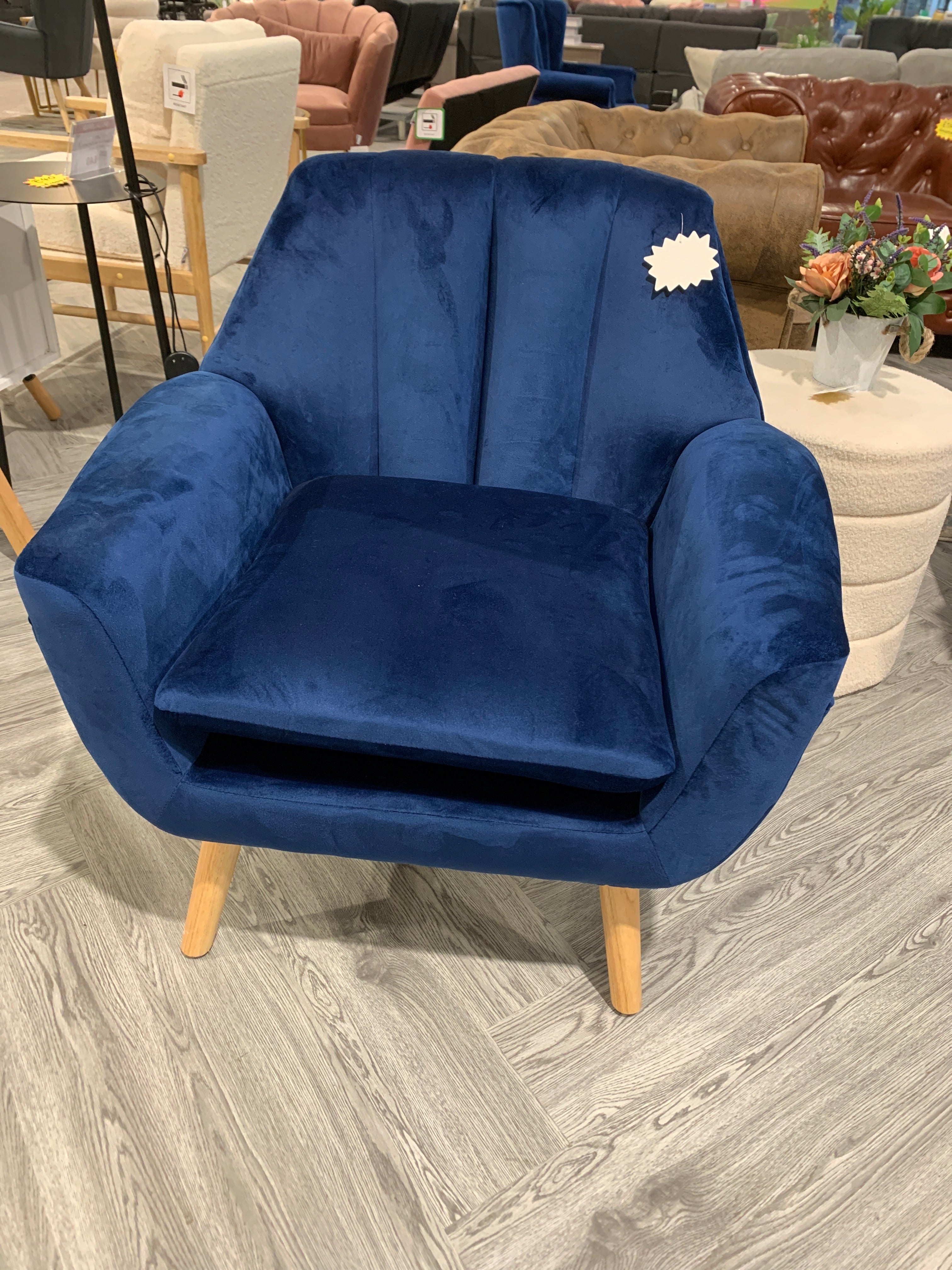 Blue Velvet Channel Occasional Armchair