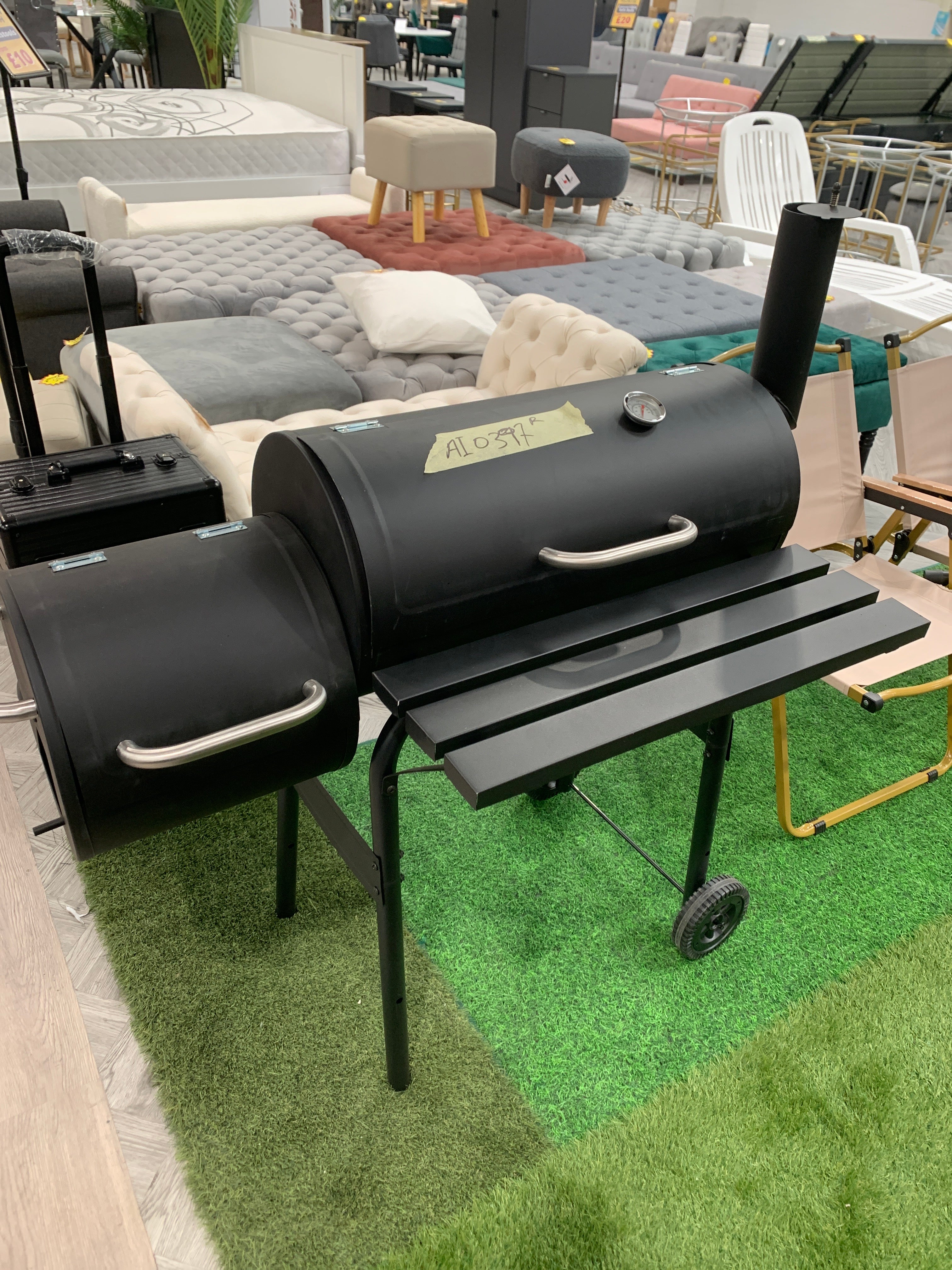 Outdoor Charcoal Grill with Side Tables 115cm W