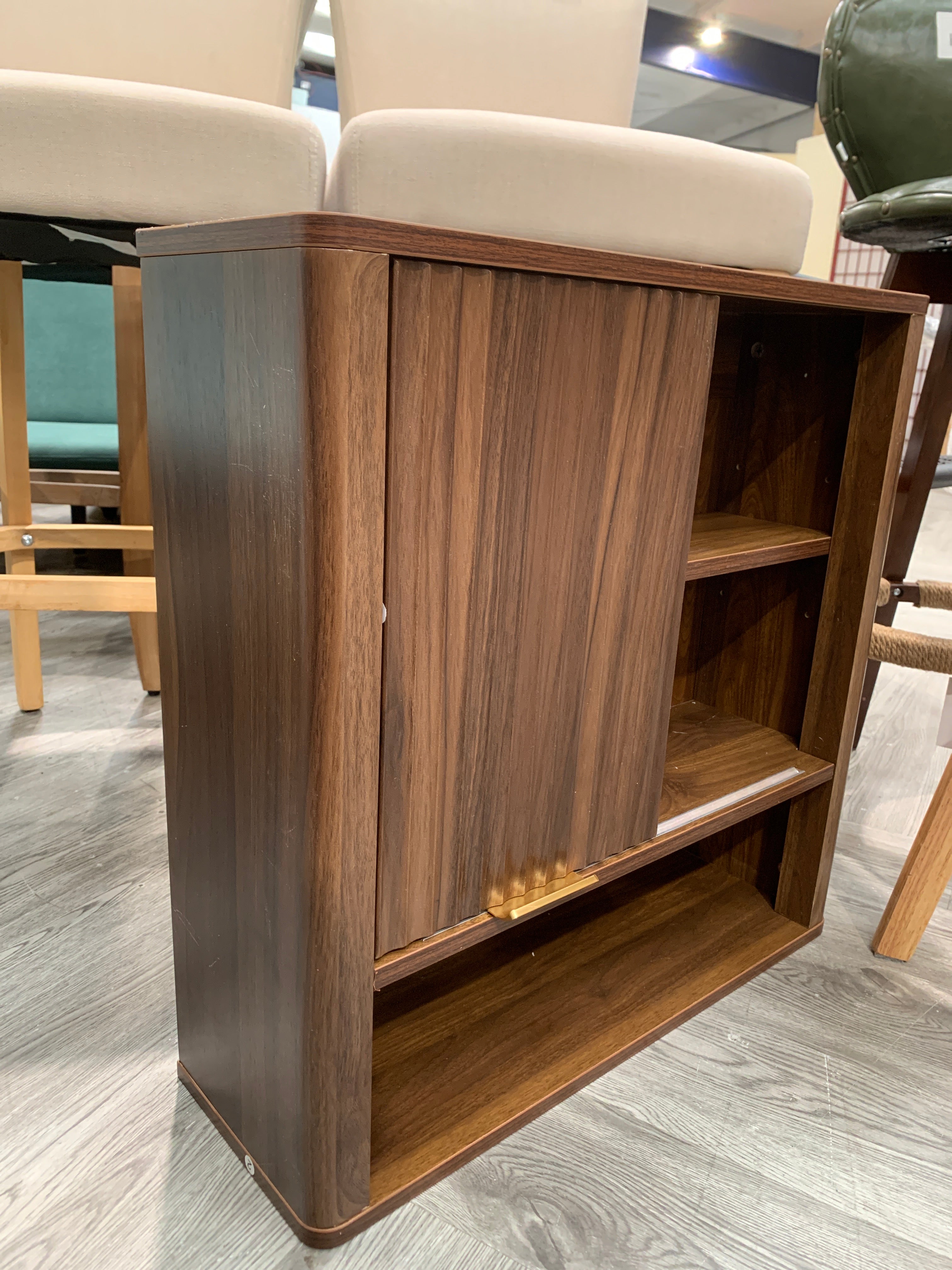 Wall Mounted Wooden Bathroom Cabinet with Sliding Door Walnut