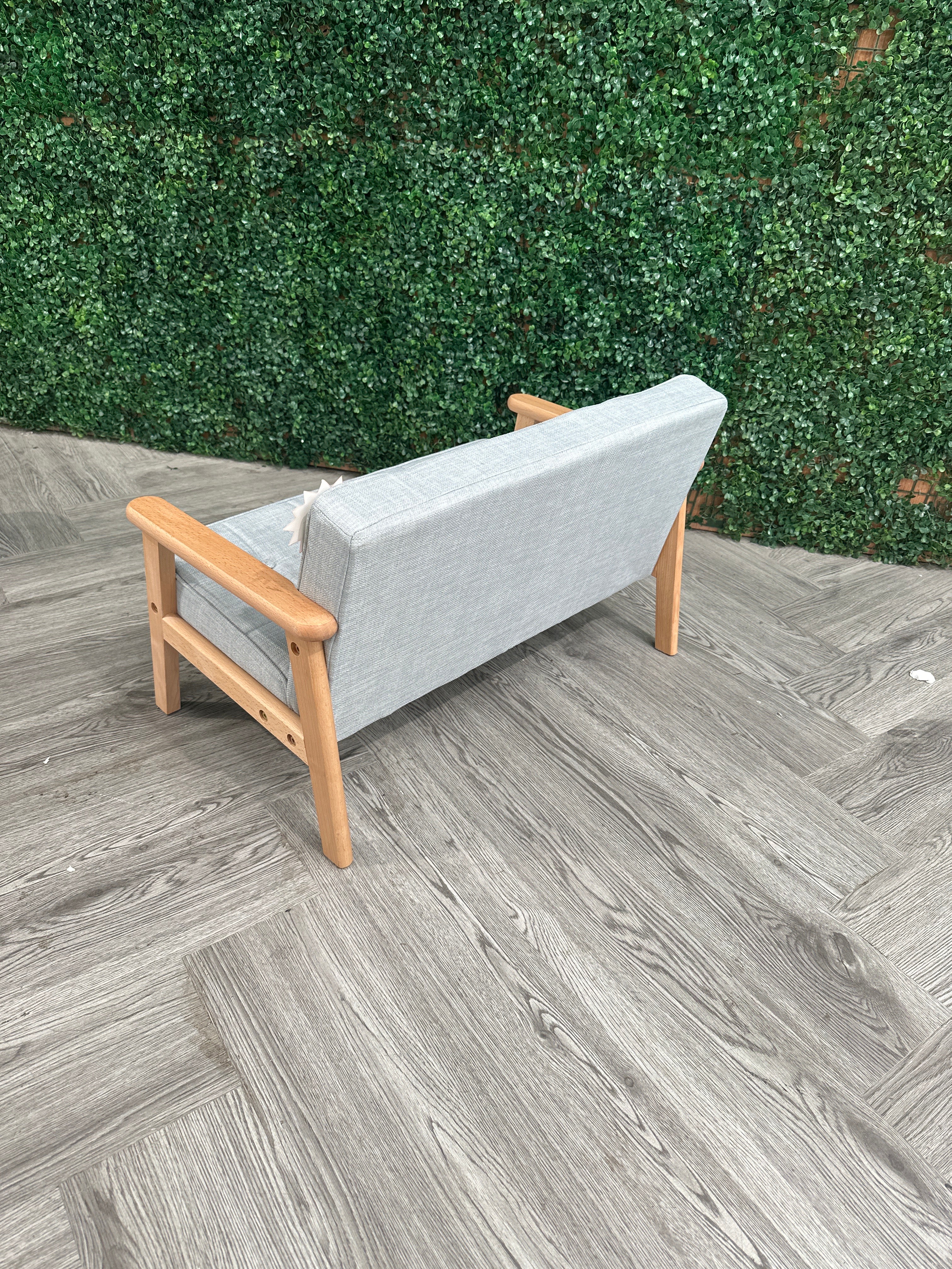 Mini 2 Seater Grey Linen Armchair for Kids with Wooden Frame