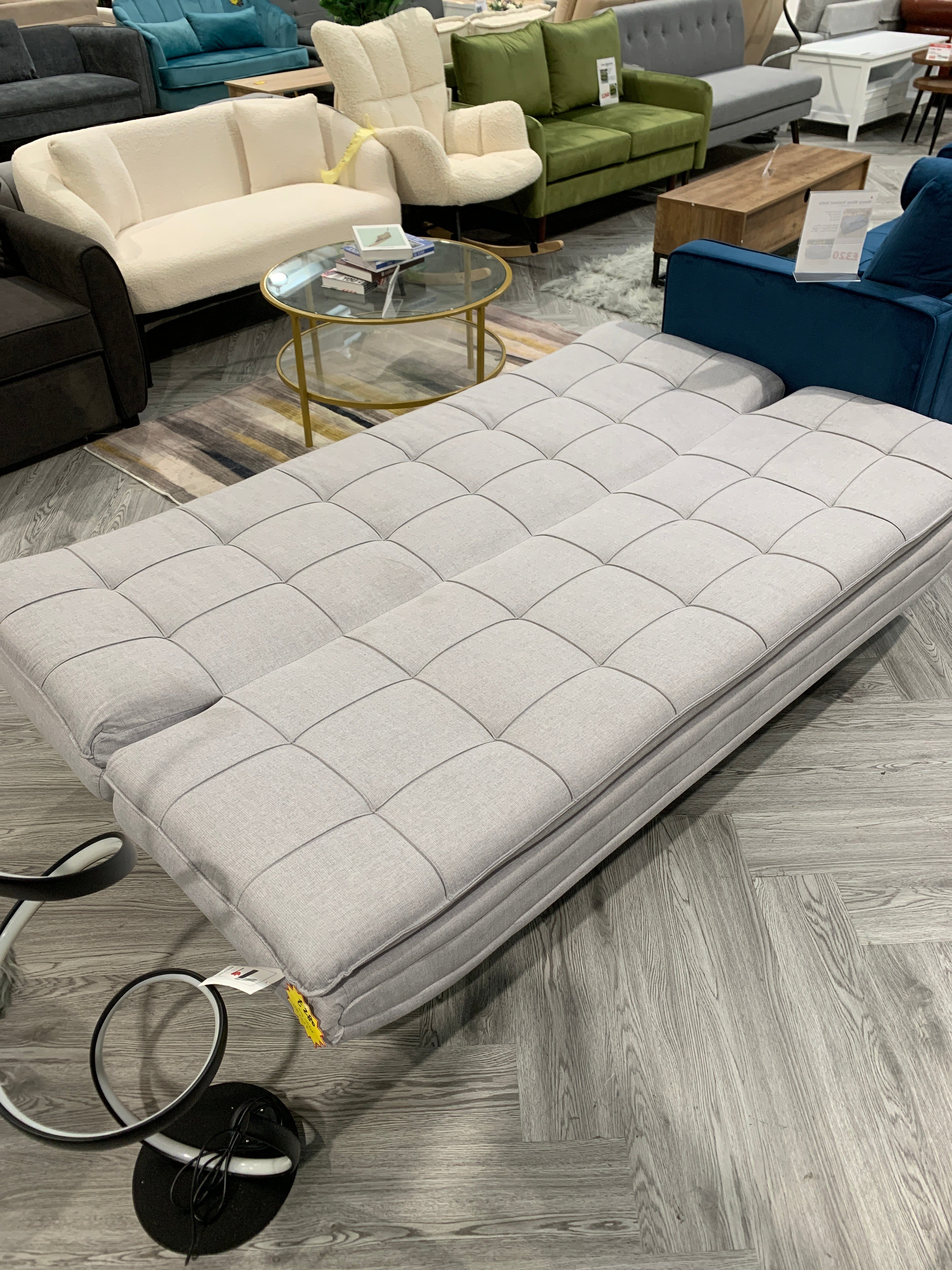 Light Grey Fabric 3-Seater Convertible Sofa Bed