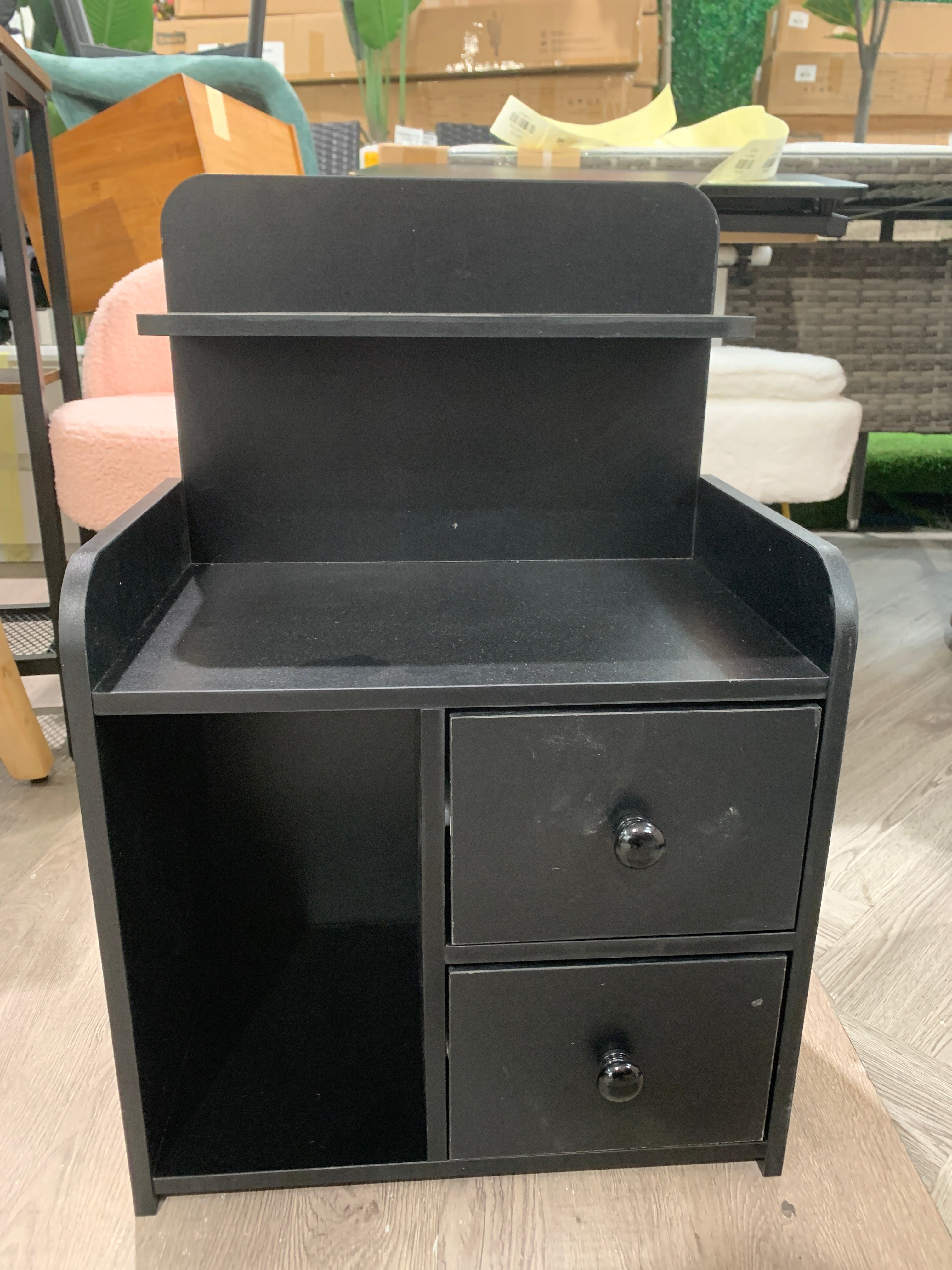 Shelf Bedside Table Nightstand with Drawers Black