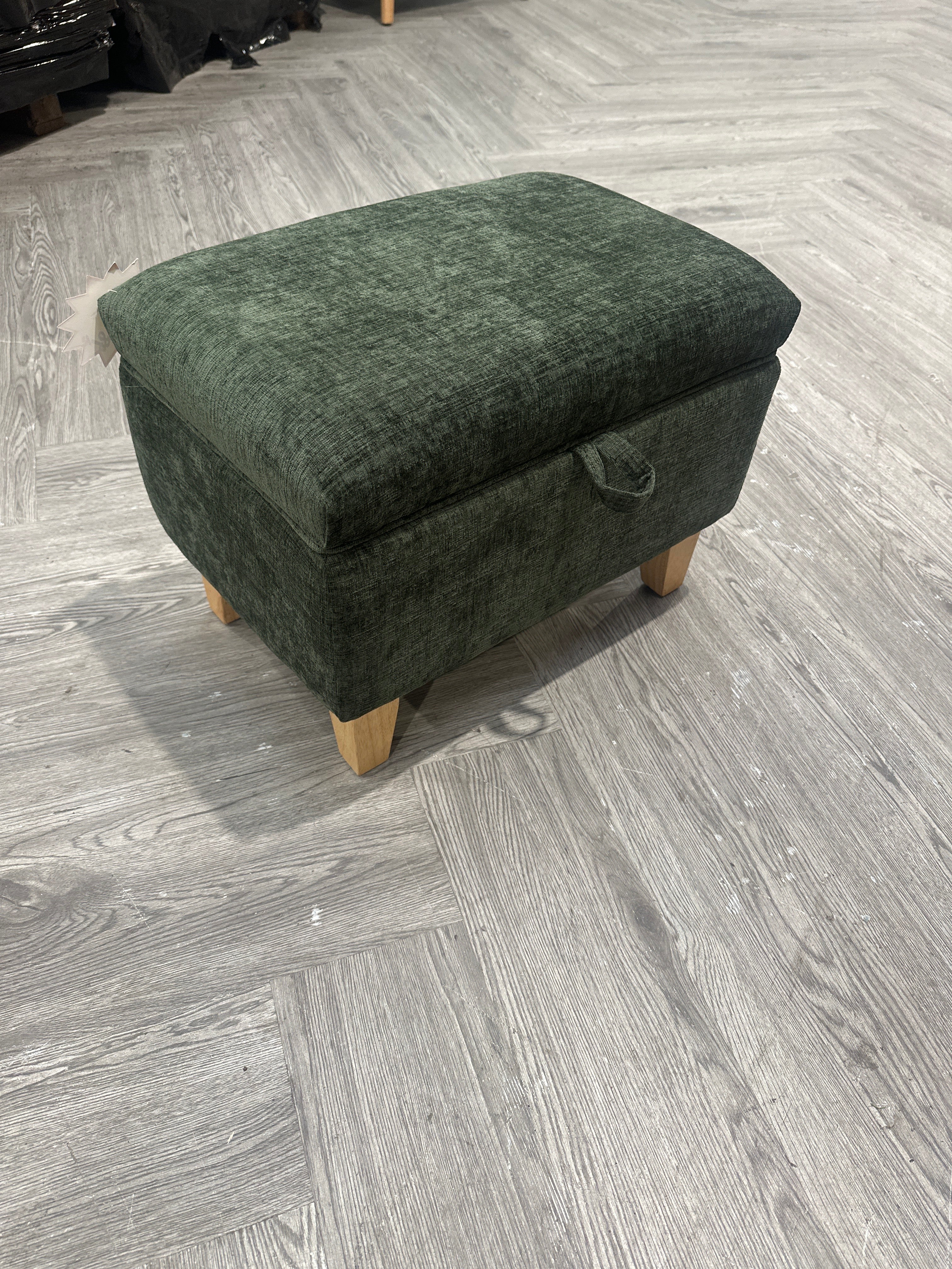Chenille Upholstered Storage Ottoman Footstool Bench Green