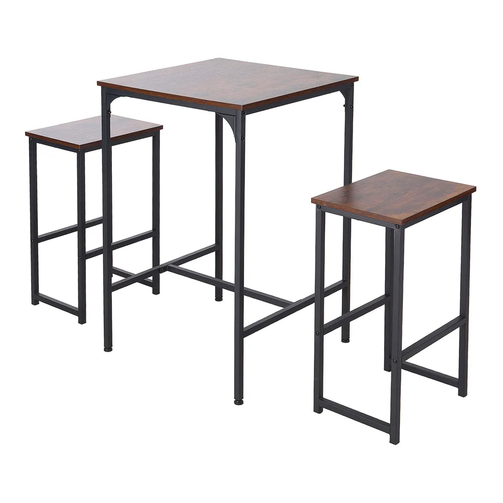 New Set of 3 Vintage Square Bar Table with 2 Bar Stools