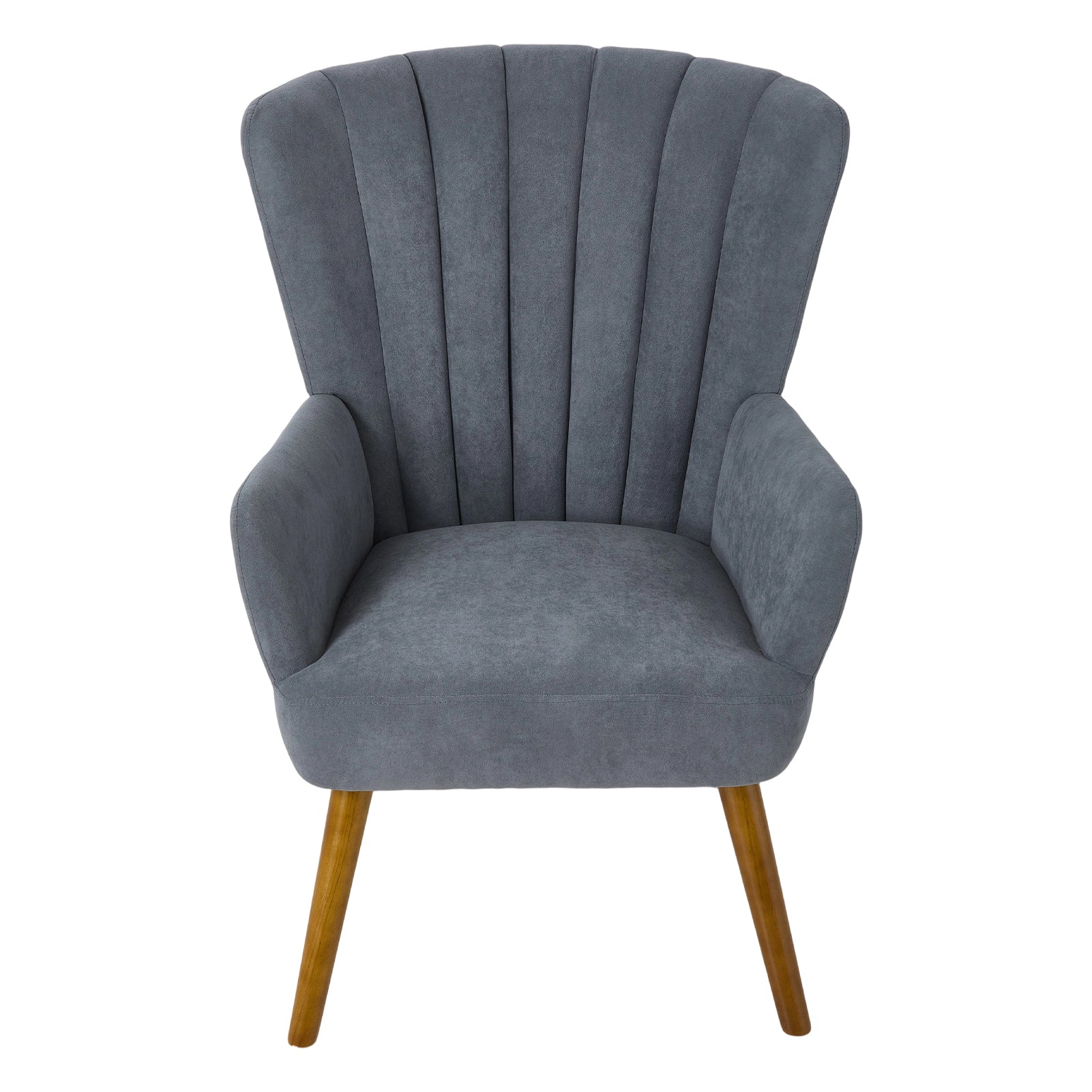 New Velvet Upholstered Channel Wingback Armchair with Wooden Legs Grey