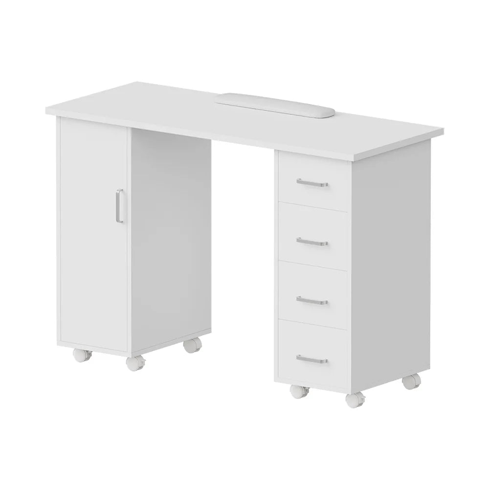 New Mobile Manicure Table with 1 Cabinet and 4 Drawers White