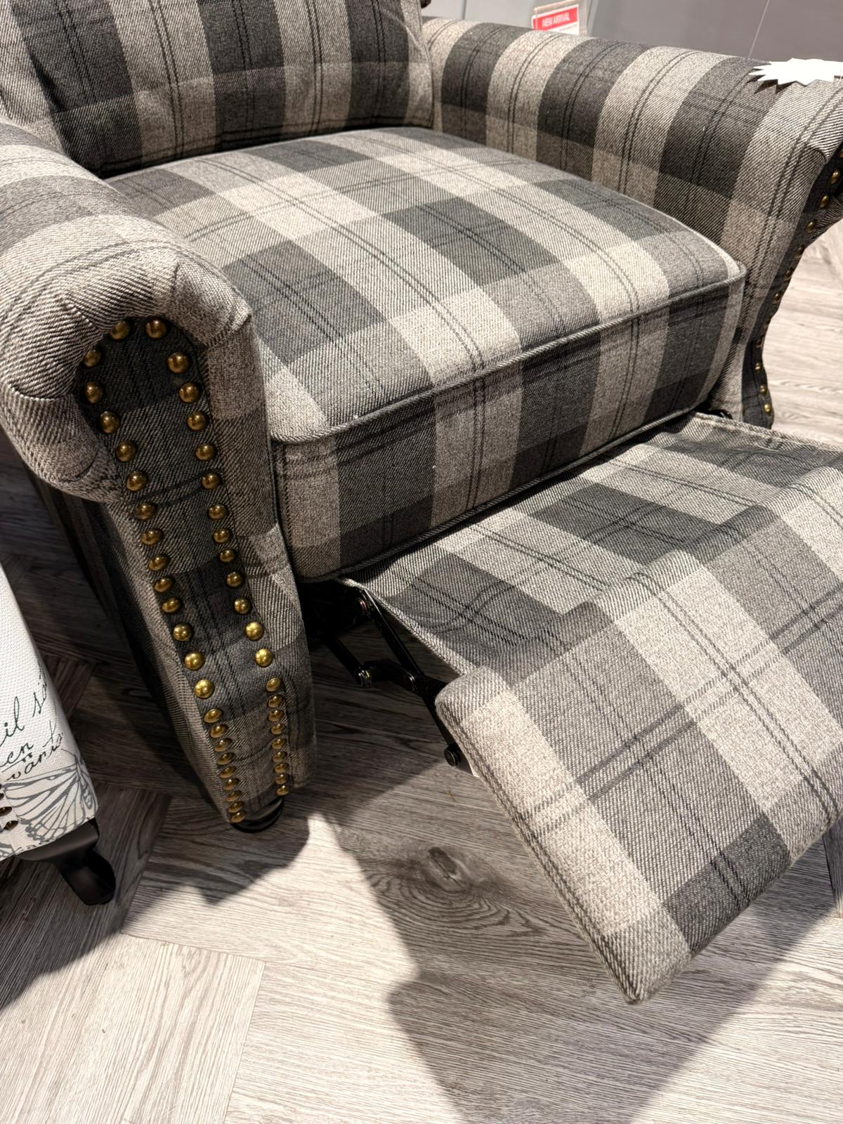 Linen Upholstered Pushback Reclining Chair Armchair Grey