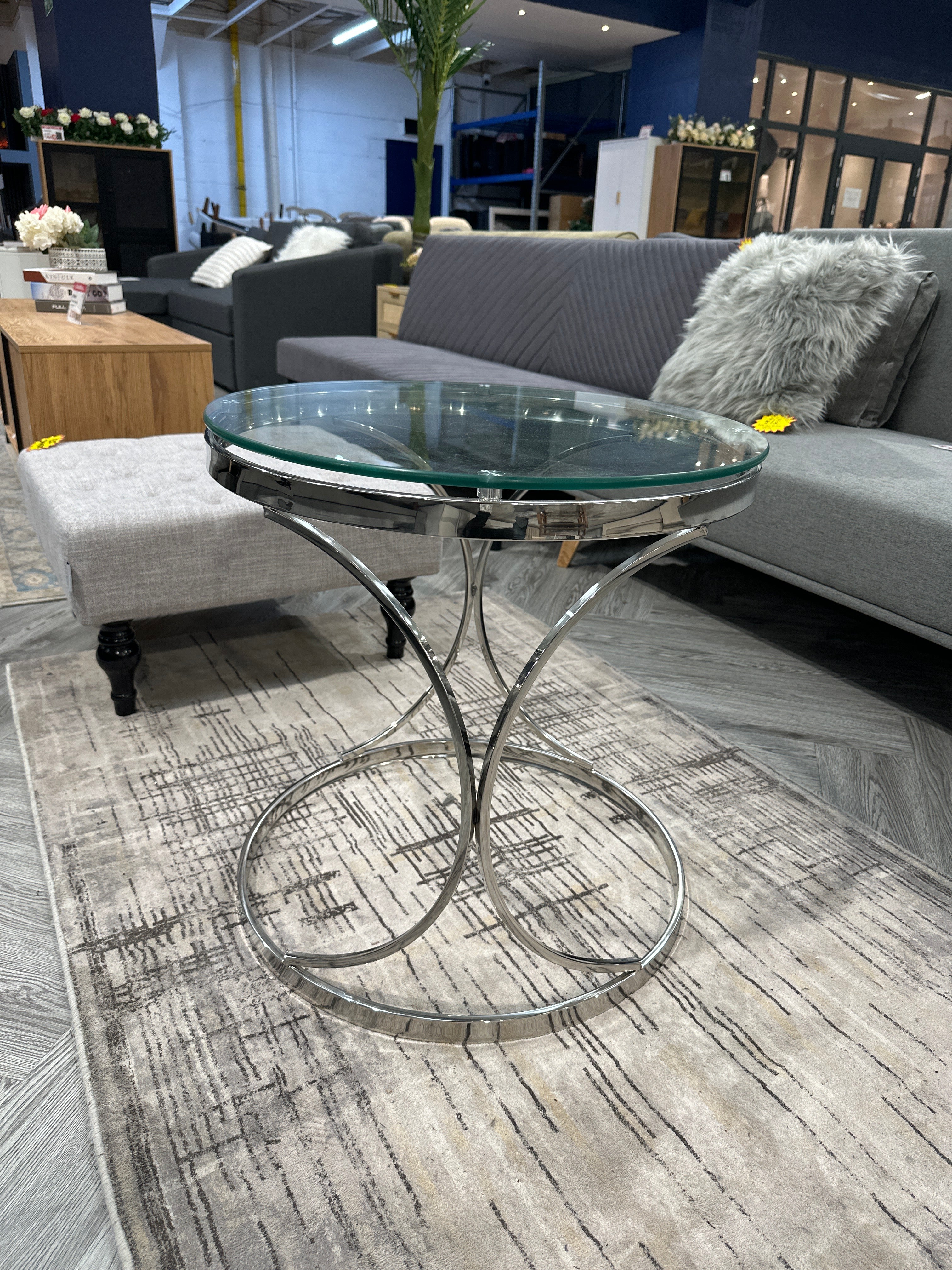 Round Modern Coffee End Table with Tempered Glass Tabletop