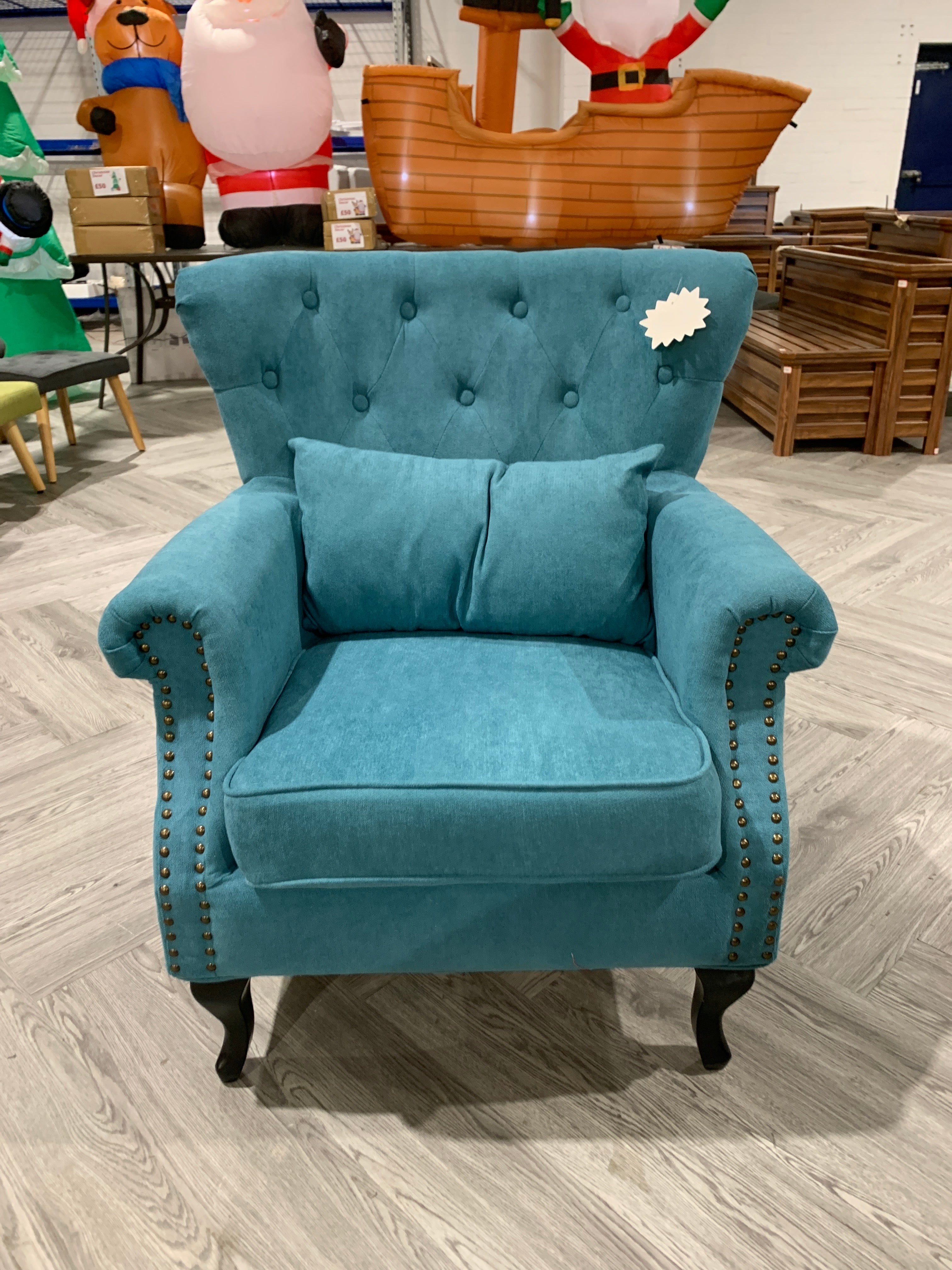 Teal Buttoned Armchair with Cushion