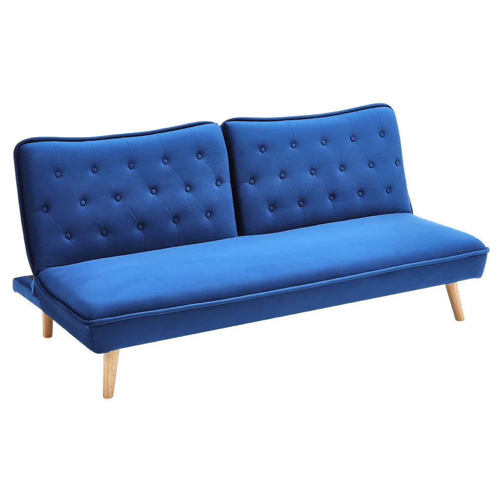 New Fabric Convertible Sofa Bed with Wood Leg Blue