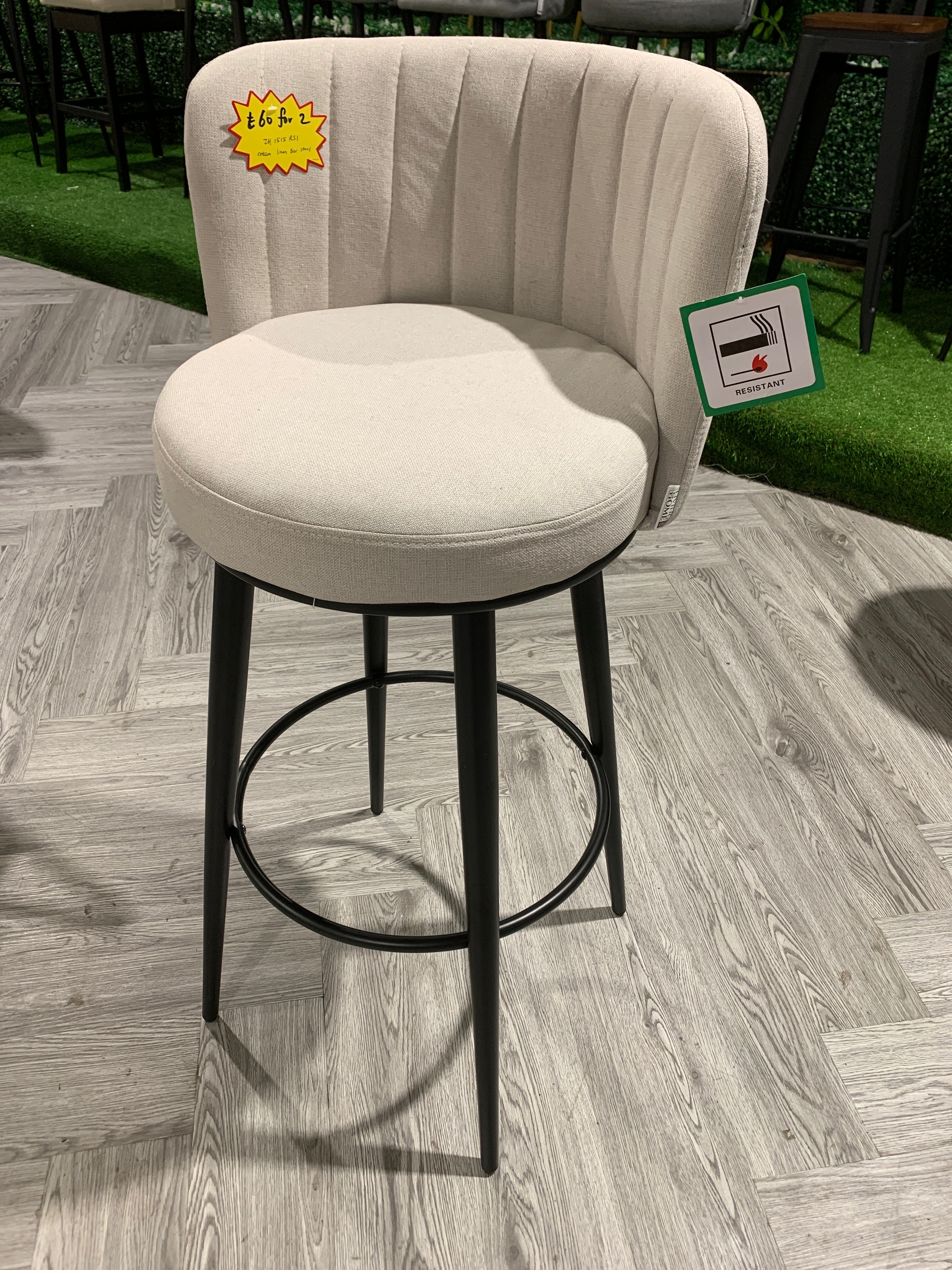 Cream Premium Linen Upholstered Bar Stool 1PC