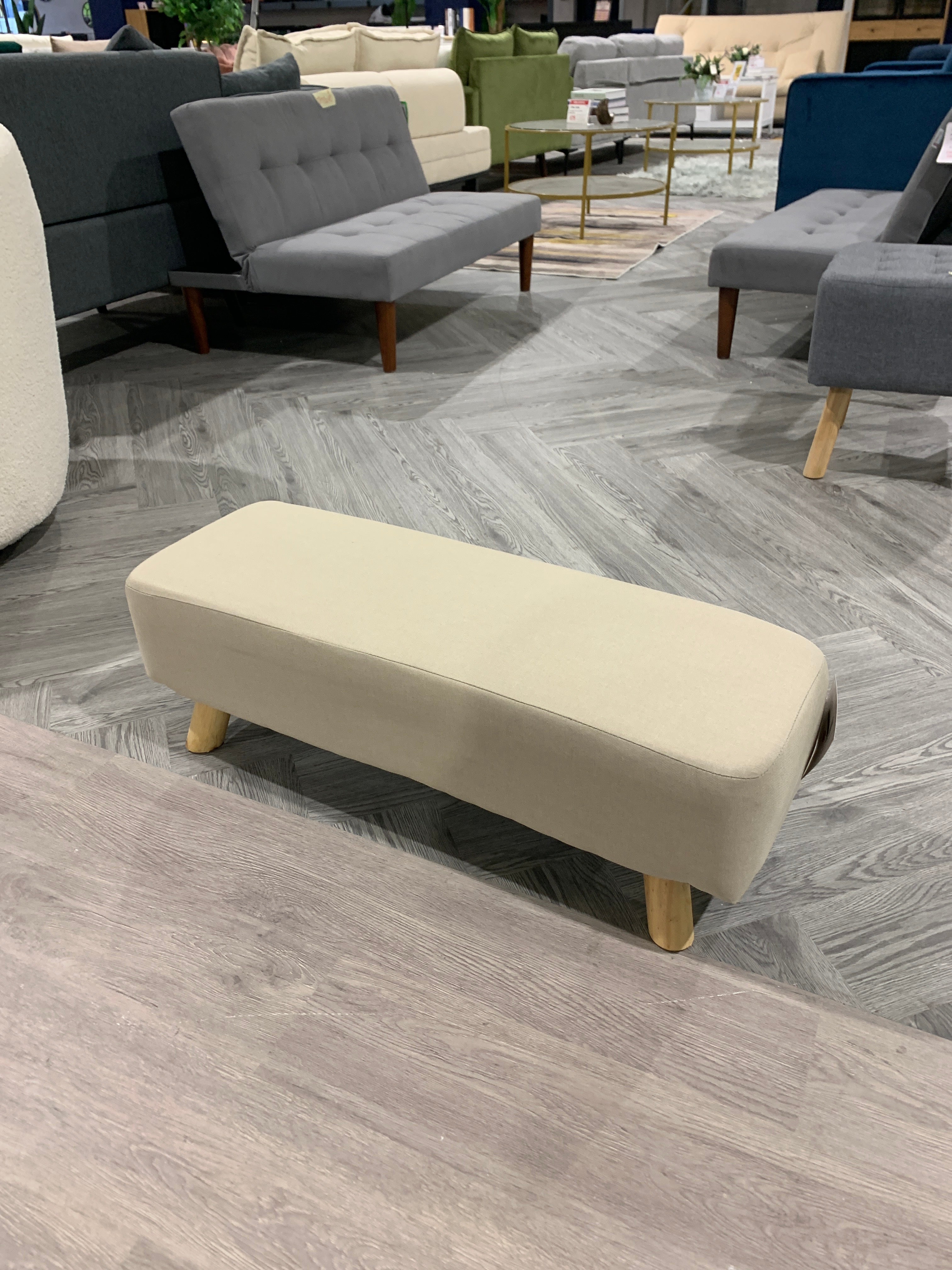 Tofu-shaped Footrest with Solid Wooden Legs Beige