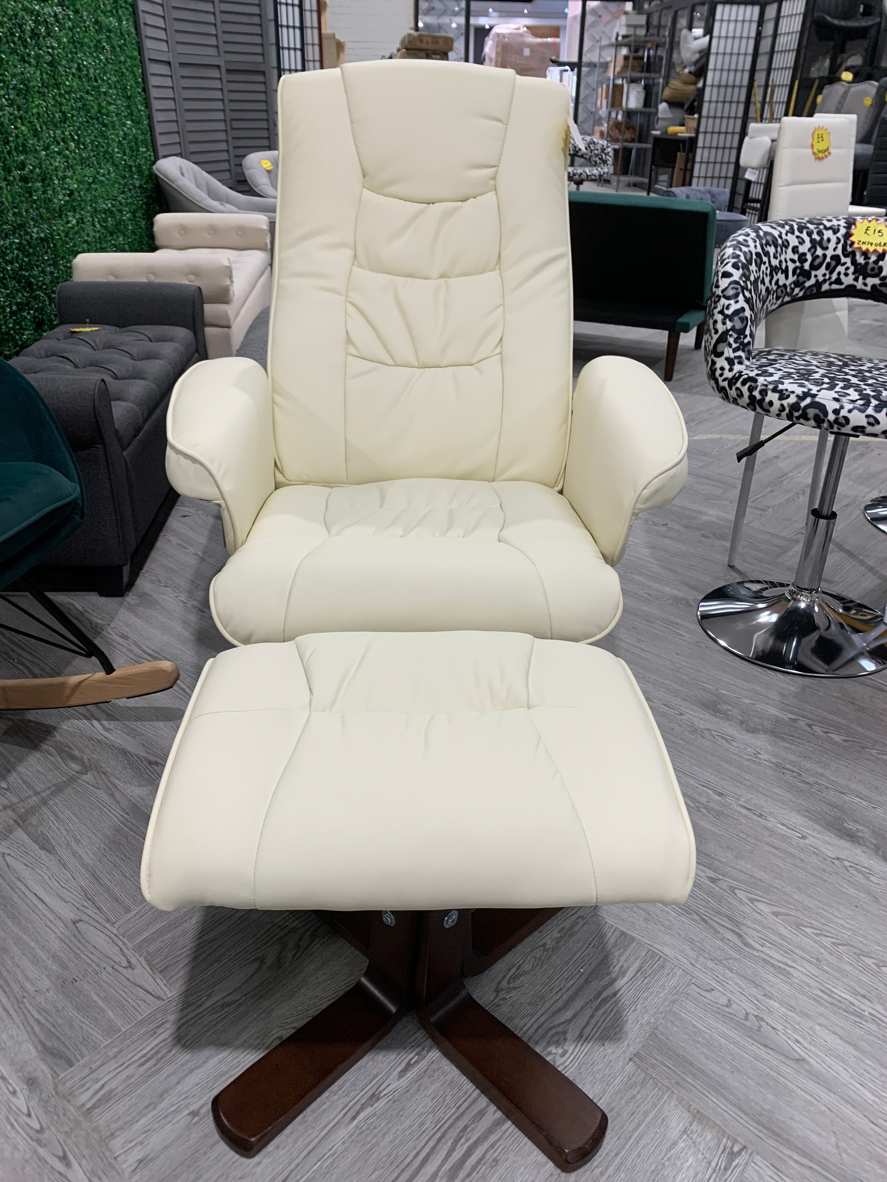 Upholstered Swivel Recliner Chair with Ottoman Beige